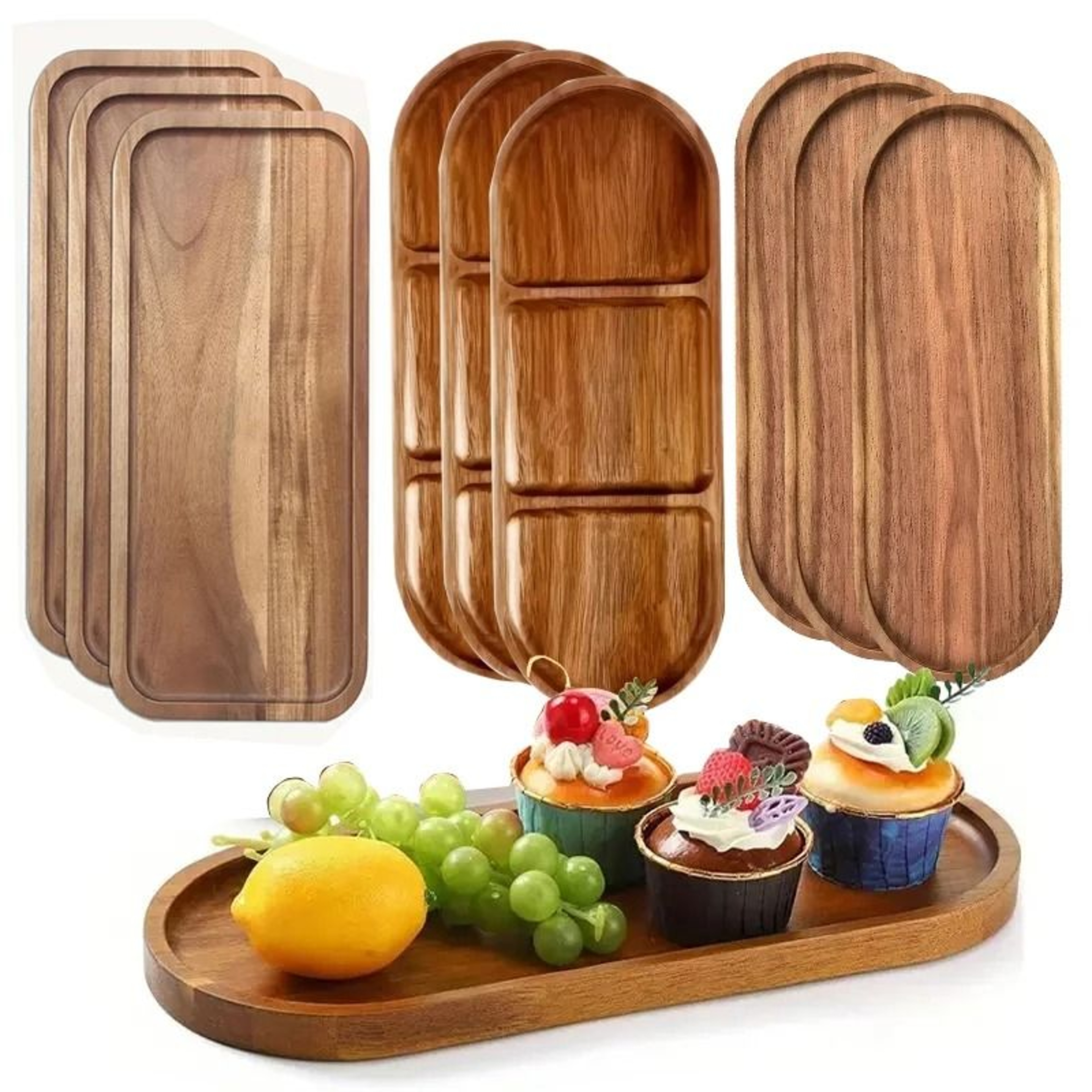 Solid Wood Fruit Plate  MultiSize Wooden Snack Serving Tray 0