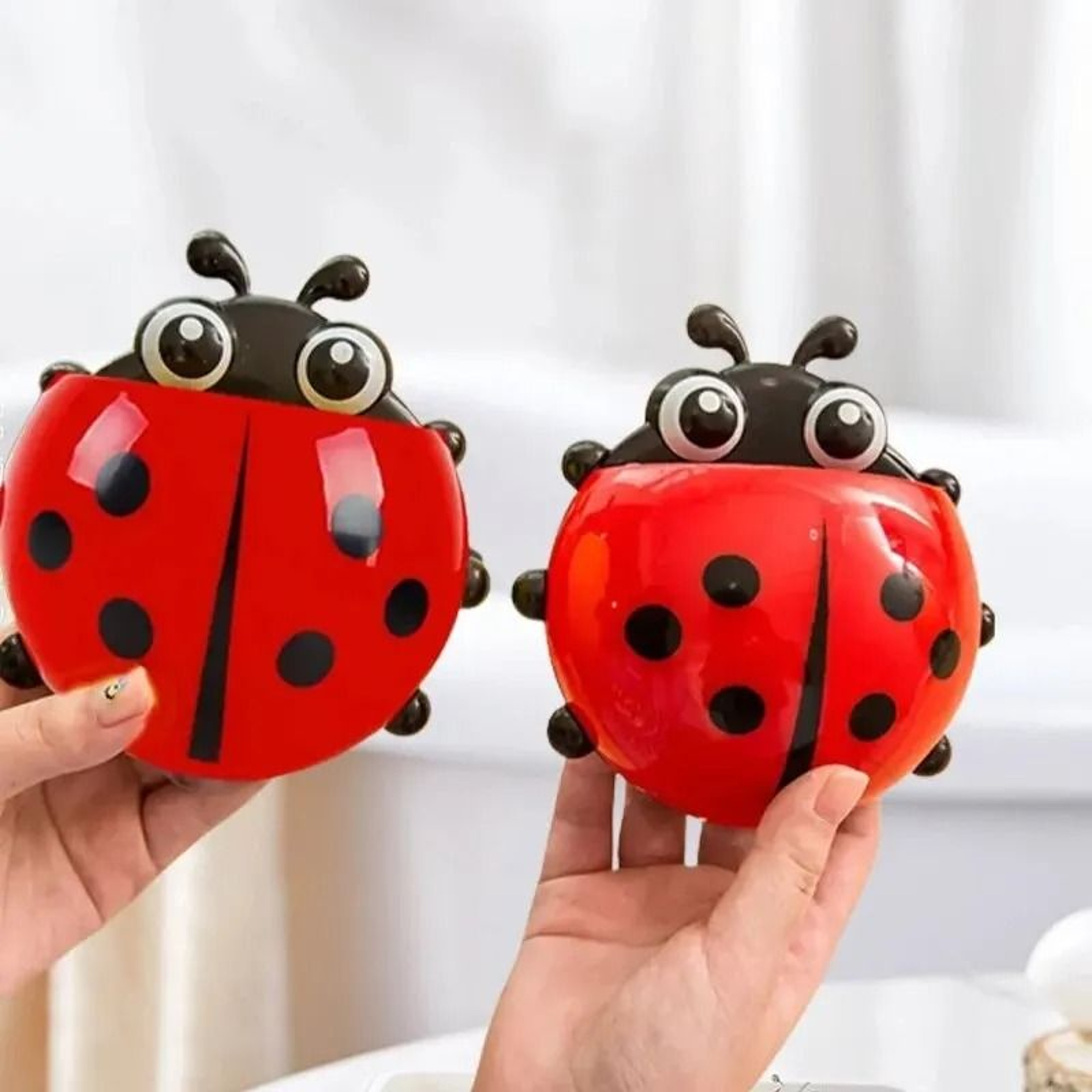 2Piece Cute Ladybug Suction Cup Toothbrush Holder  NoPunching Bathroom Shelf 3