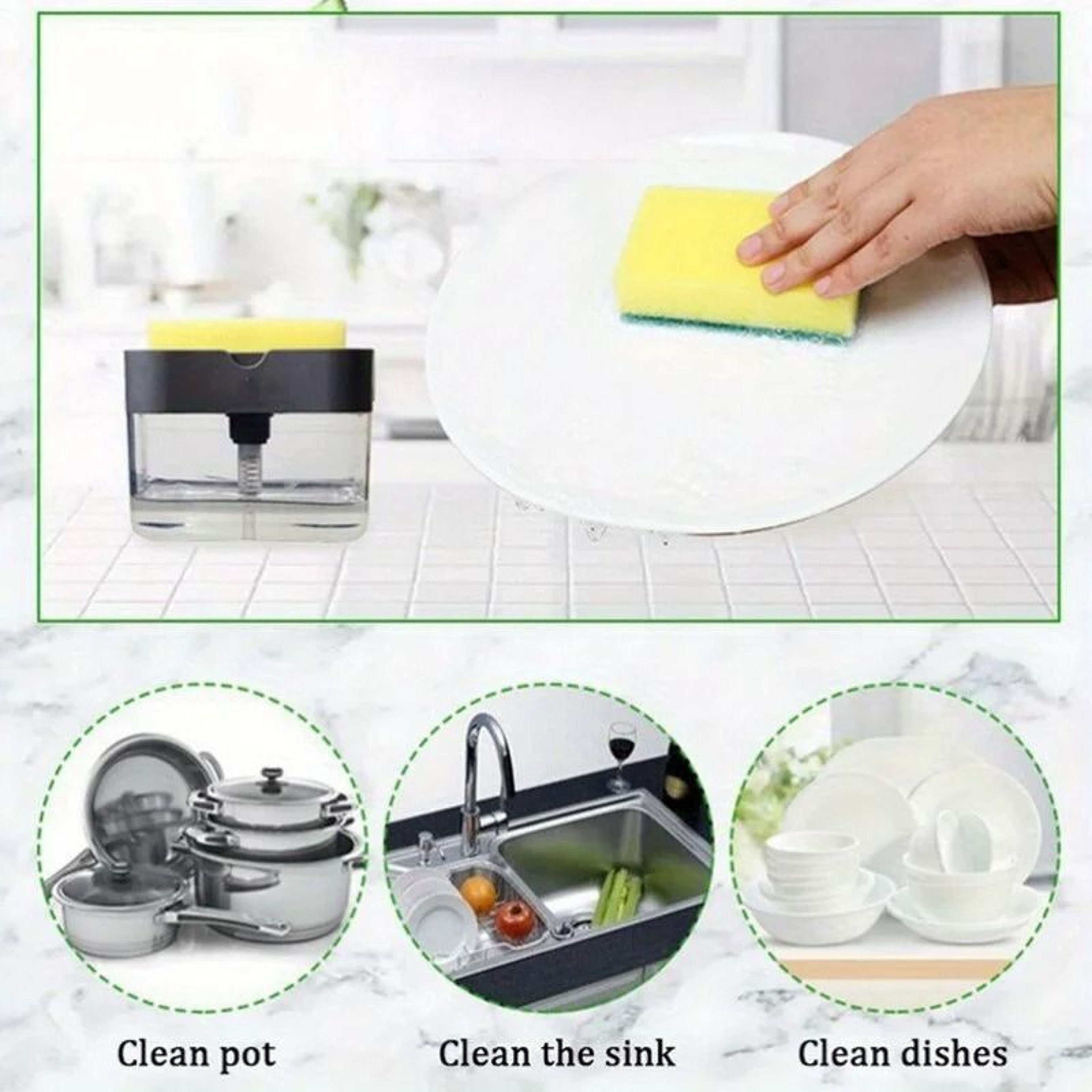 2in1 Kitchen Dish Soap Dispenser Pump  Sponge Caddy Holder 4