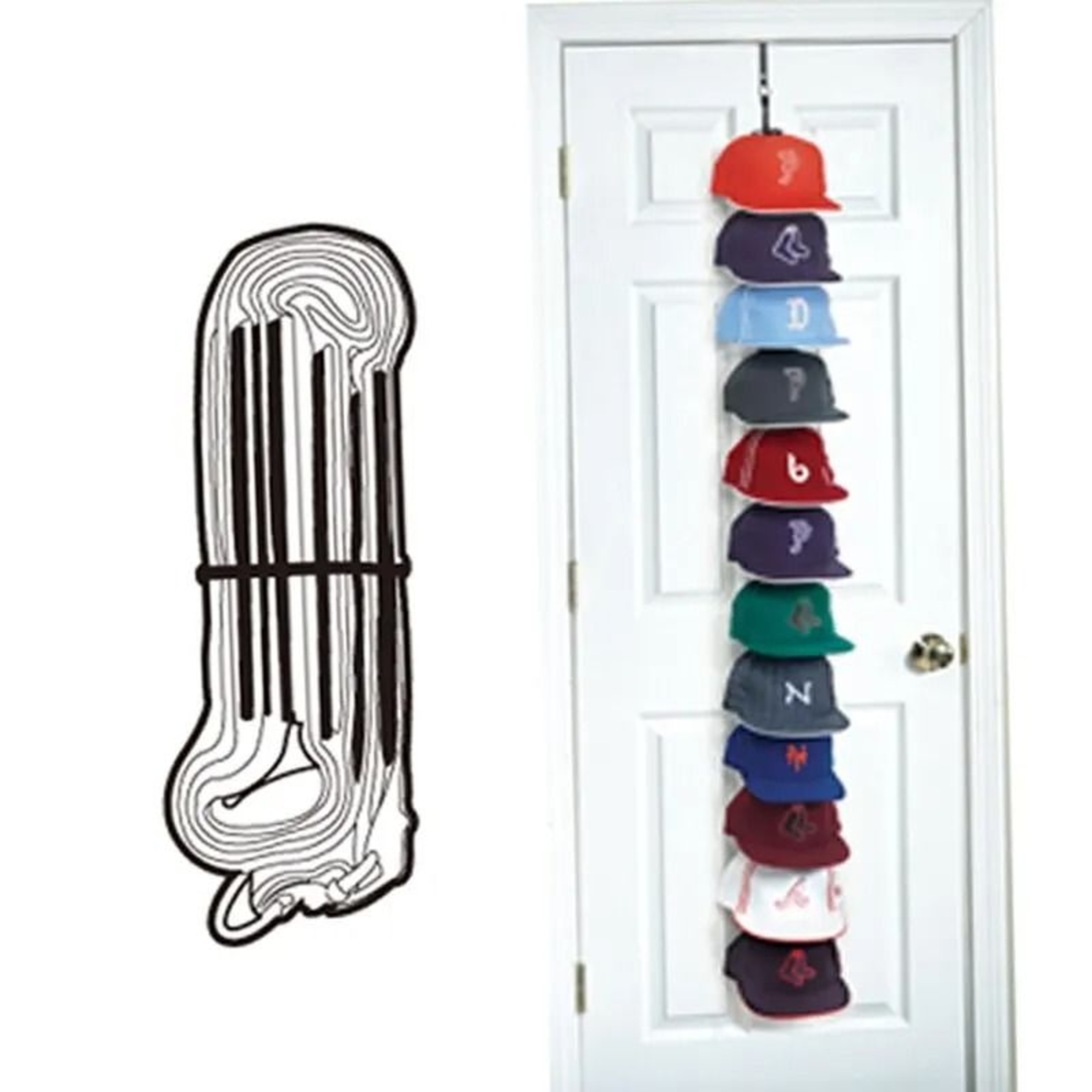 Adjustable Nylon Strap Cap Rack  OverTheDoor Baseball Hat Organizer 6
