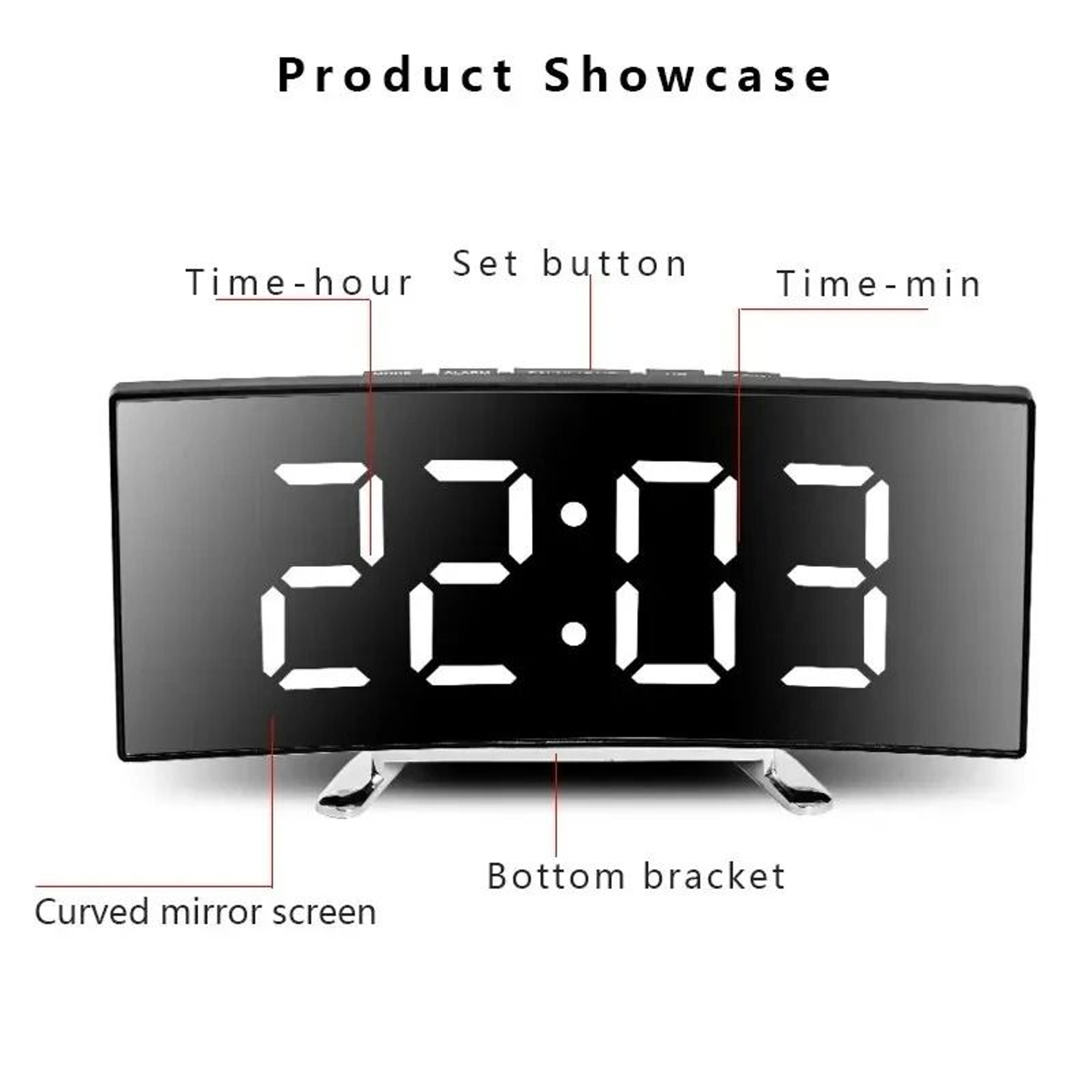Creative Curved LED Mirror Screen Electronic Digital Alarm Clock 2