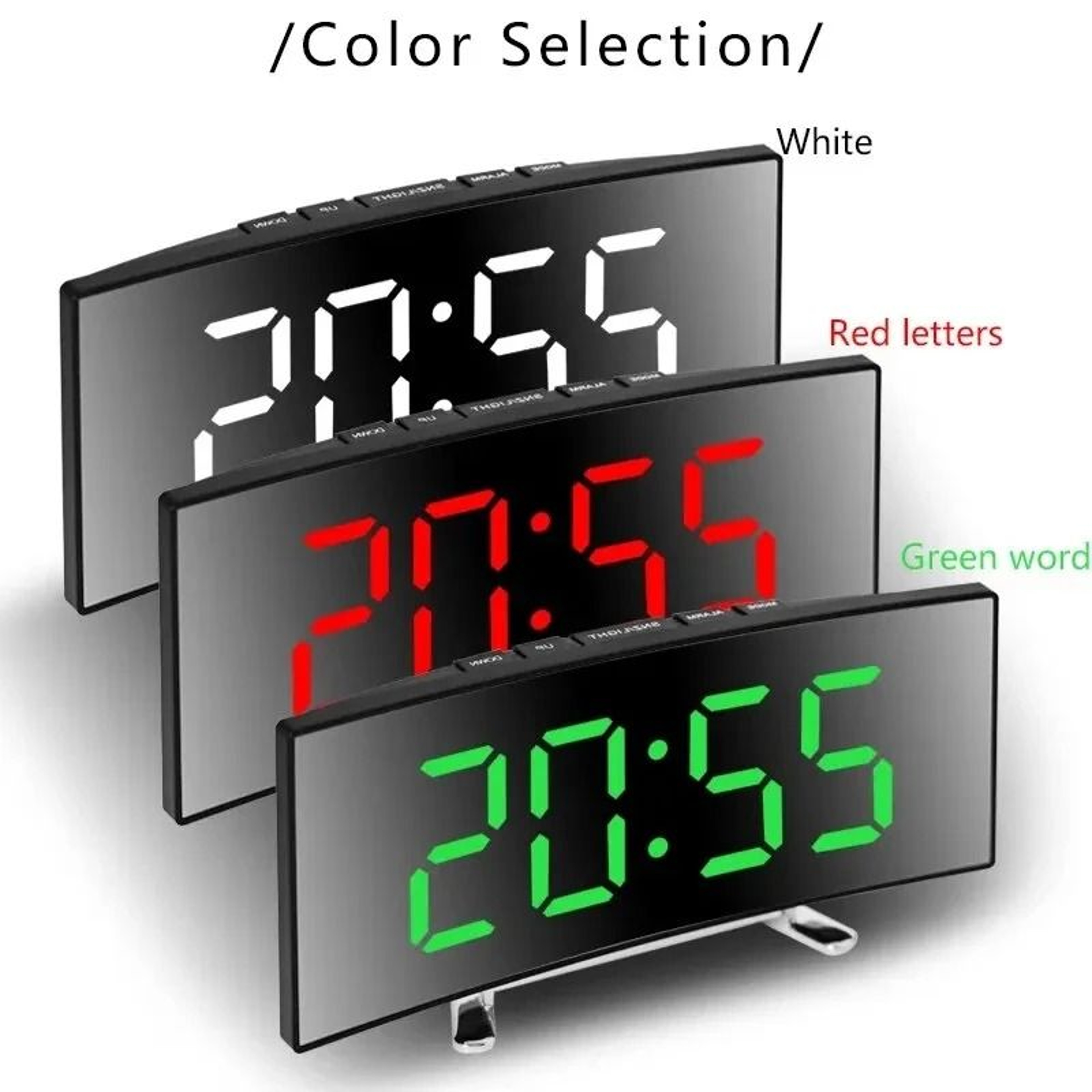 Creative Curved LED Mirror Screen Electronic Digital Alarm Clock 1
