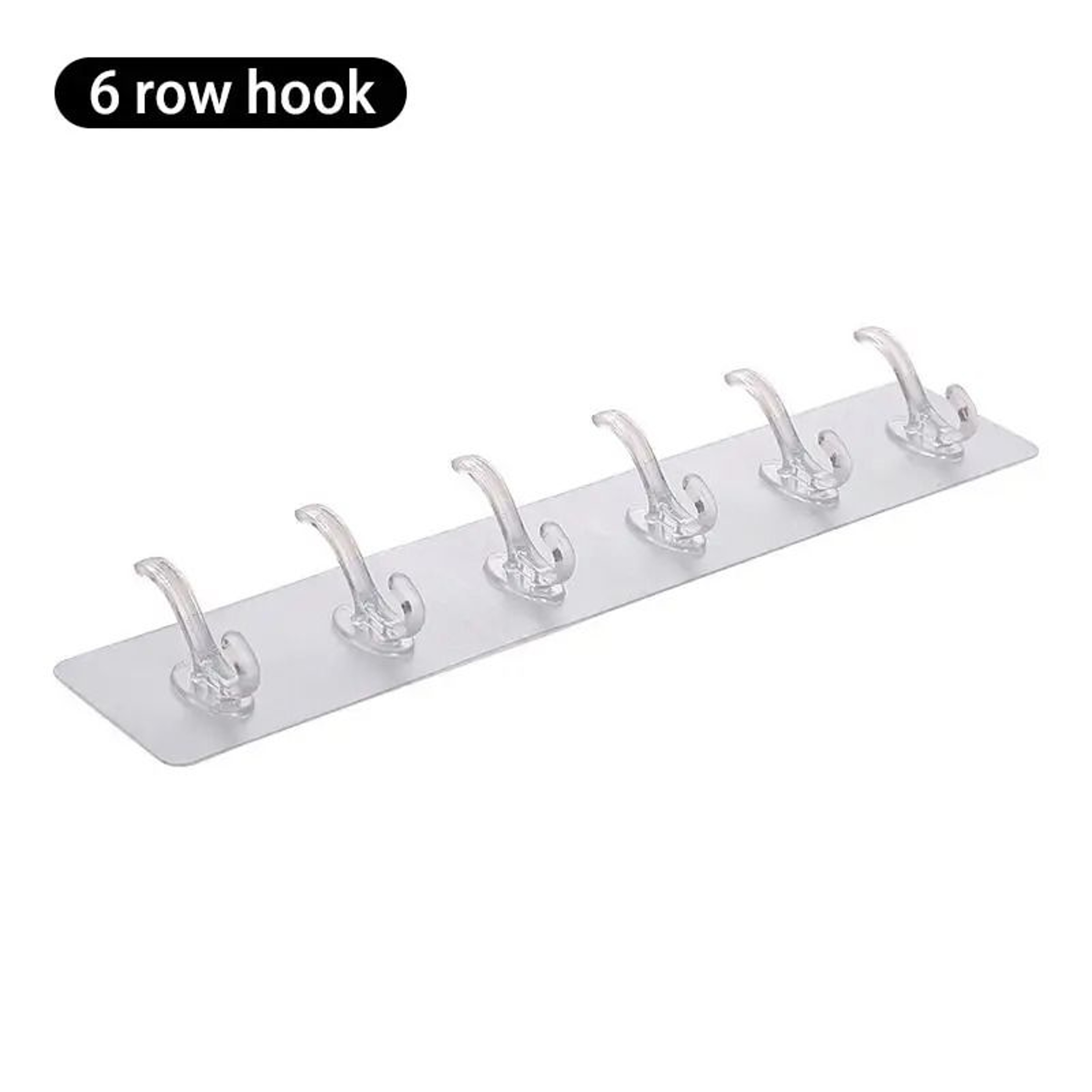Transparent 6Row Adhesive Hooks  HeavyDuty NoTrace Wall Organizer 6