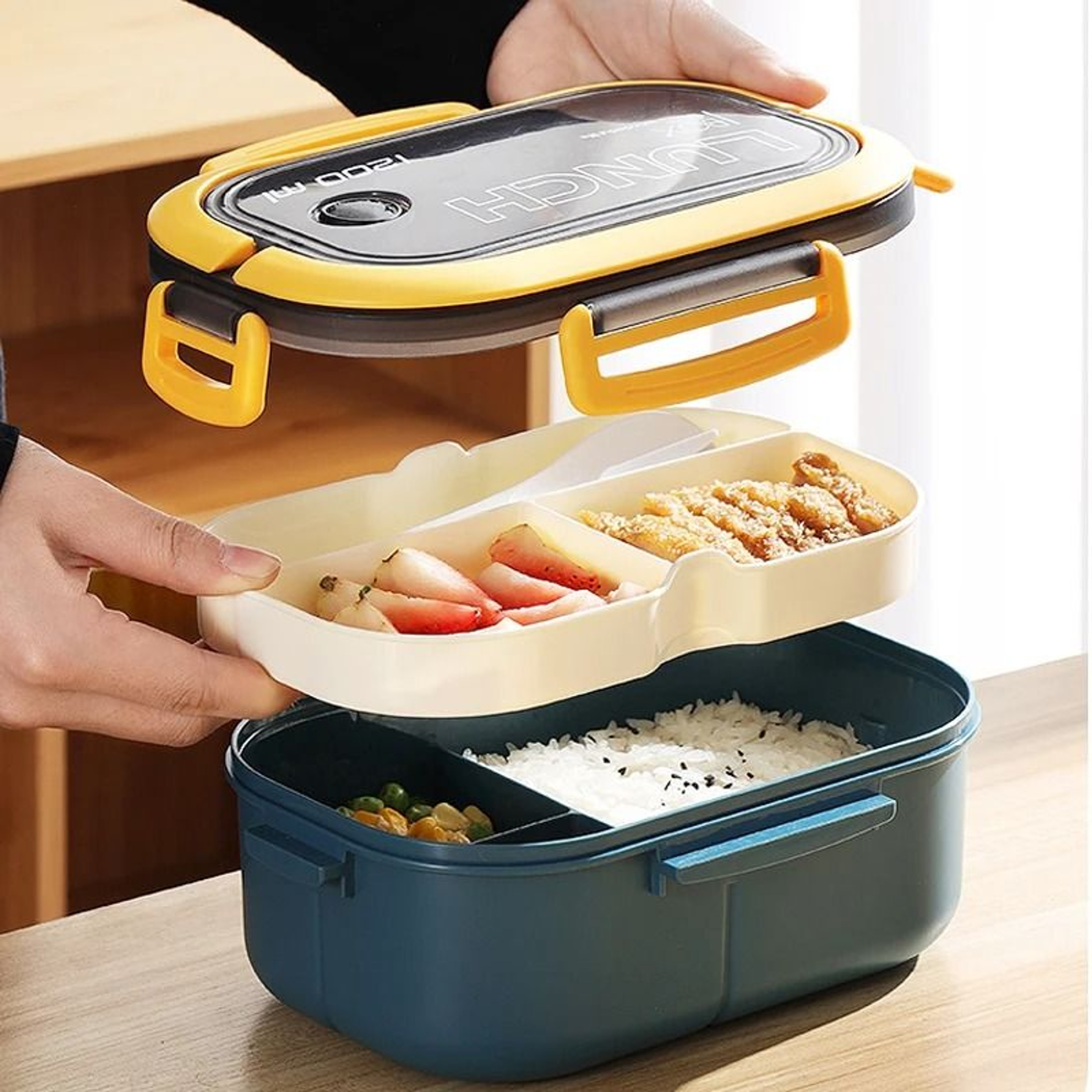 MultiLayer Portable Compartment Lunch Box With Fork  Spoon Set 3