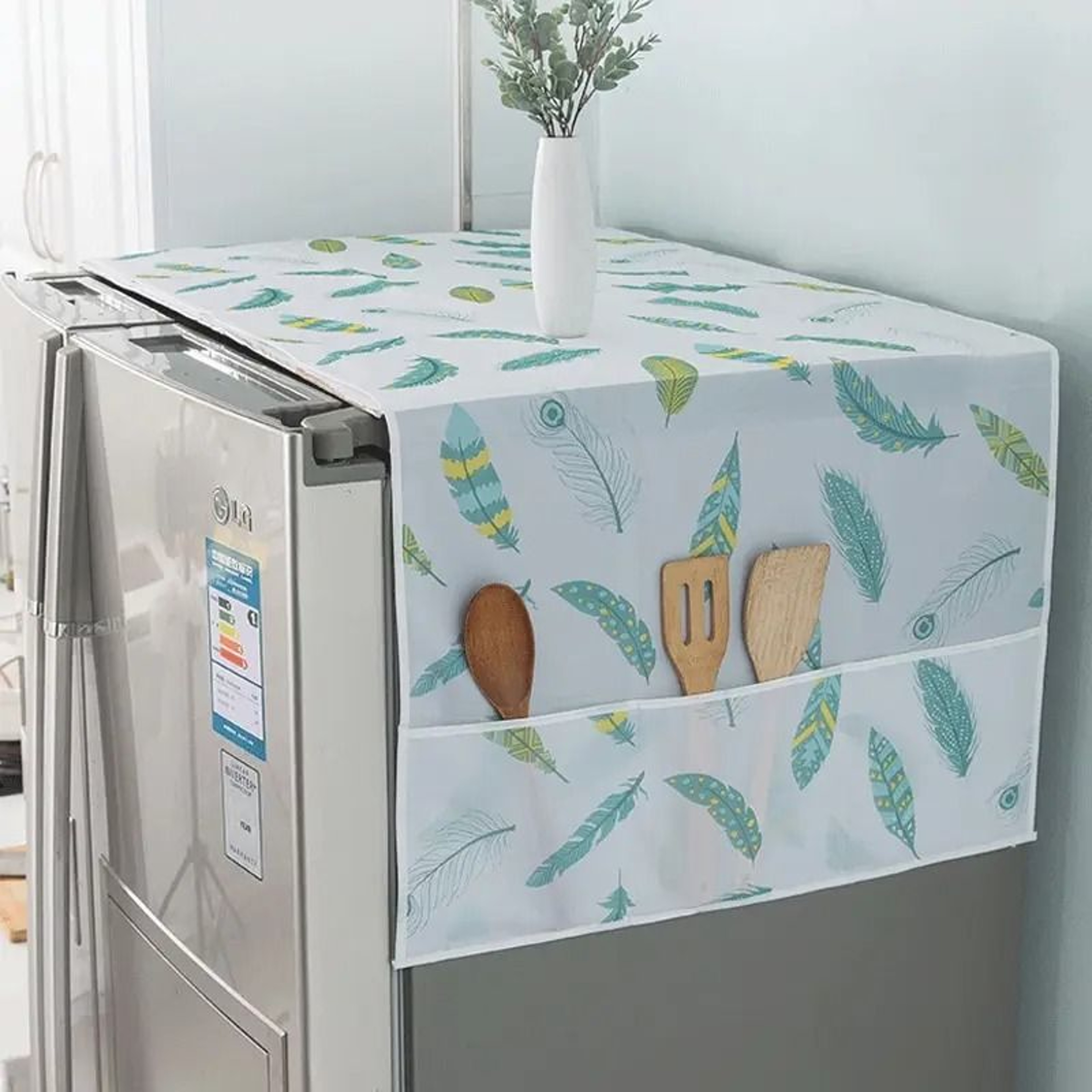 Washable Printed Refrigerator  Washing Machine Dust Protection Cover With Storage Pockets 0