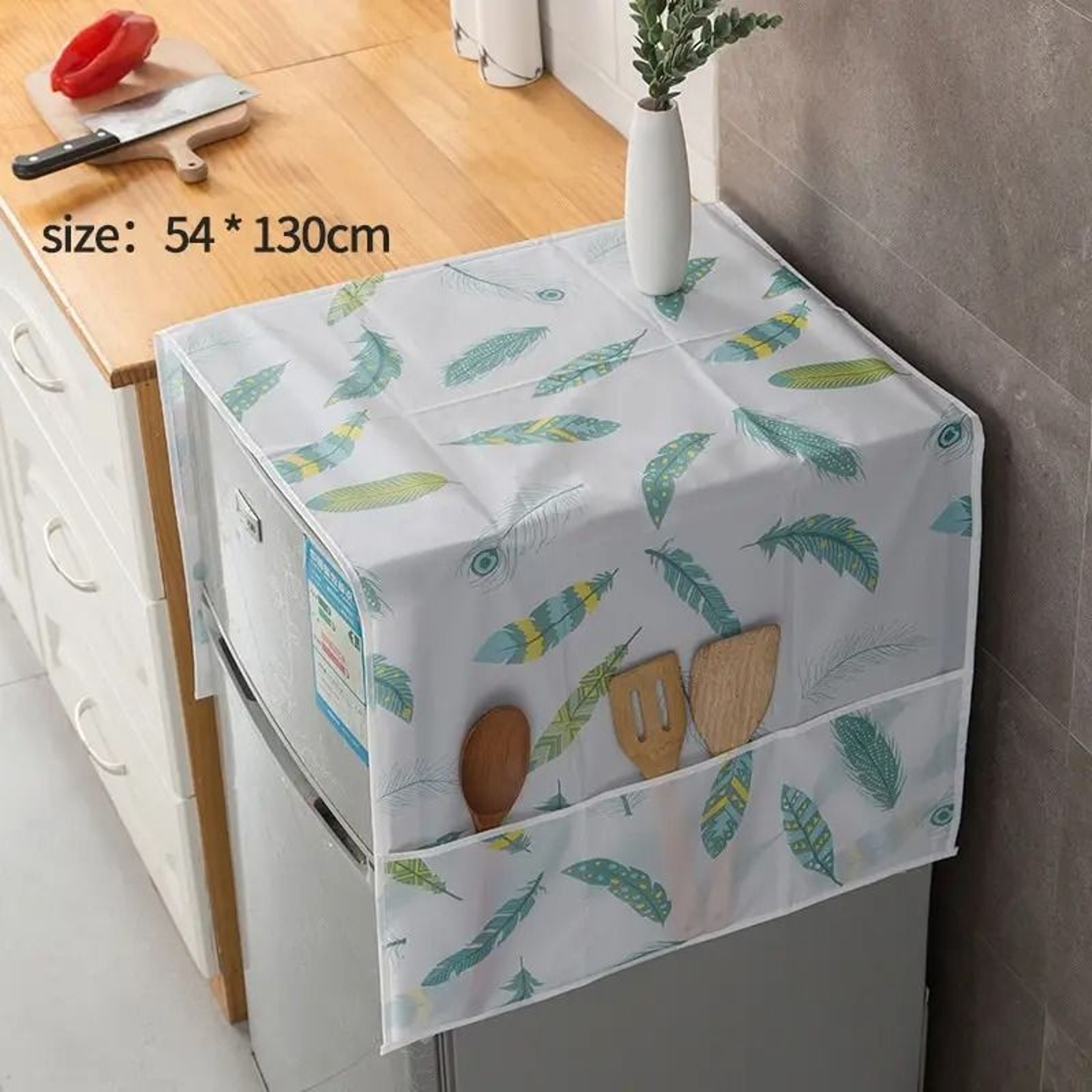 Washable Printed Refrigerator  Washing Machine Dust Protection Cover With Storage Pockets 6