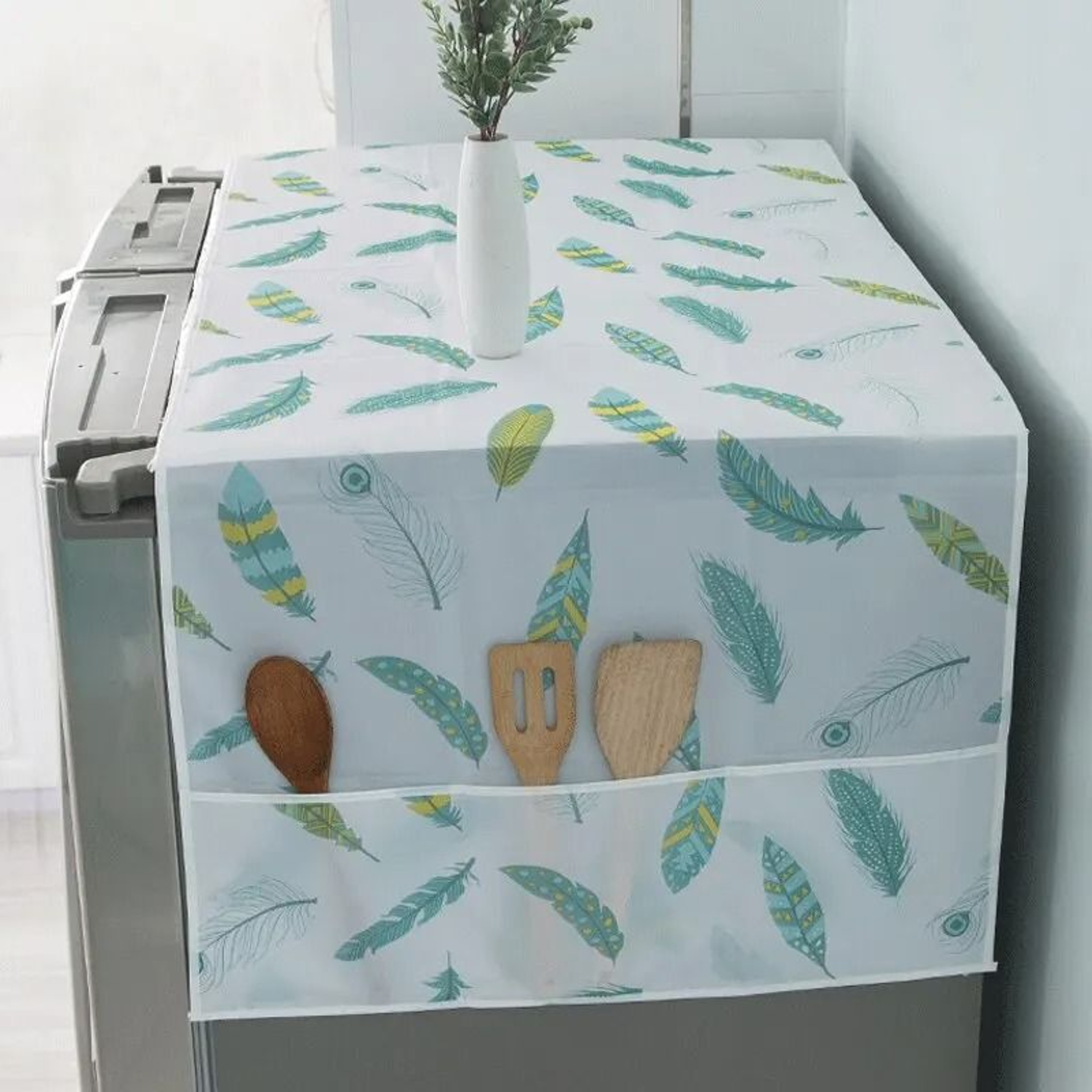 Washable Printed Refrigerator  Washing Machine Dust Protection Cover With Storage Pockets 3