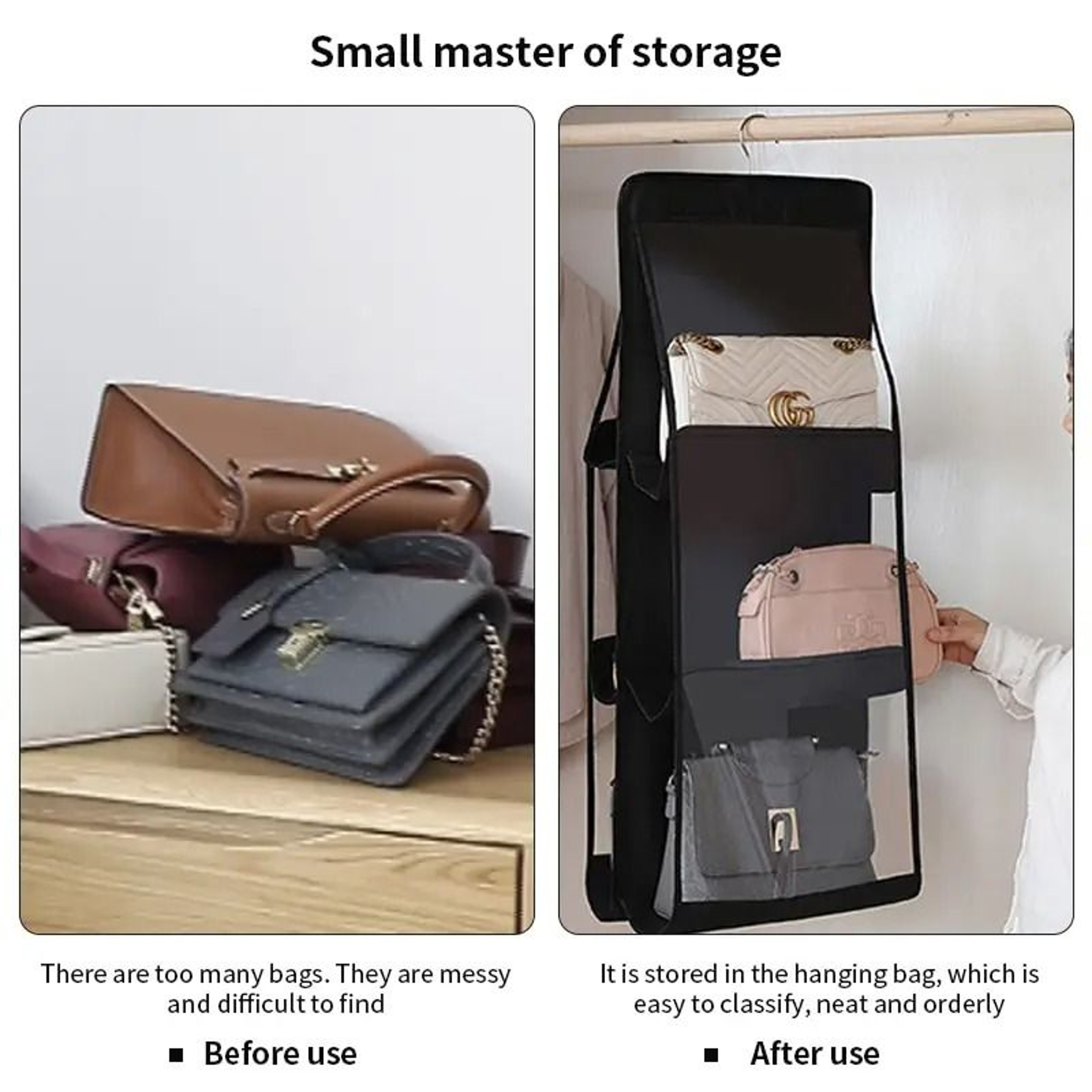 6Pocket Hanging Handbag Organizer  Foldable Closet Purse Storage Holder 3
