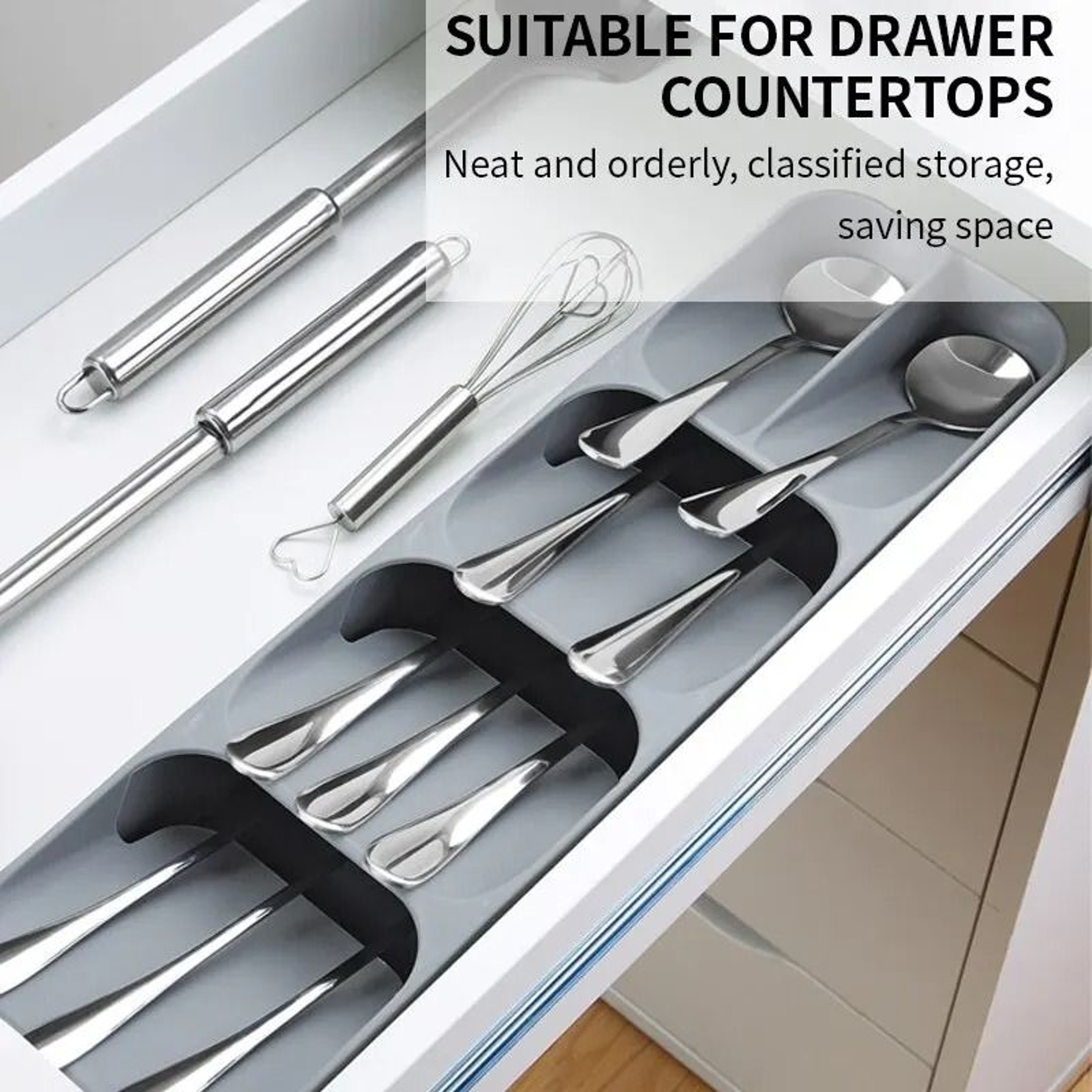 Kitchen Drawer Cutlery Storage Tray  Tiered Knife Spoon Fork Organizer 3