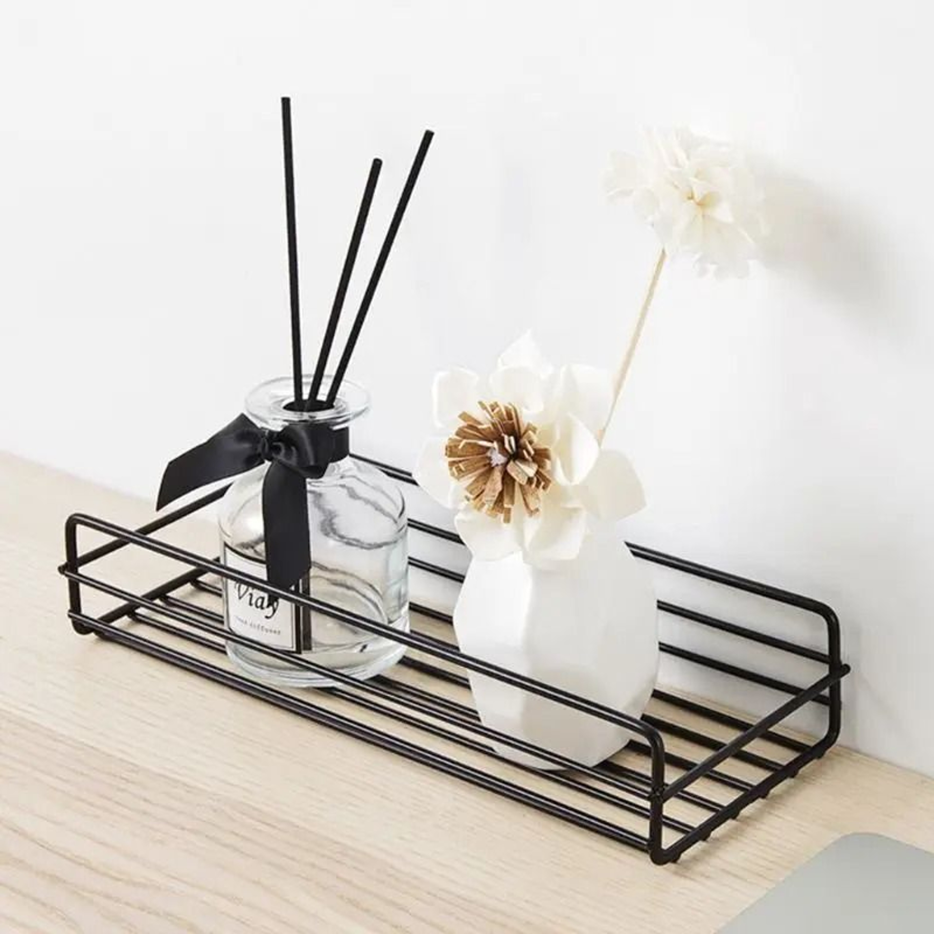 NoDrill WallMounted Black Iron Bathroom  Kitchen Corner Storage Rack 2