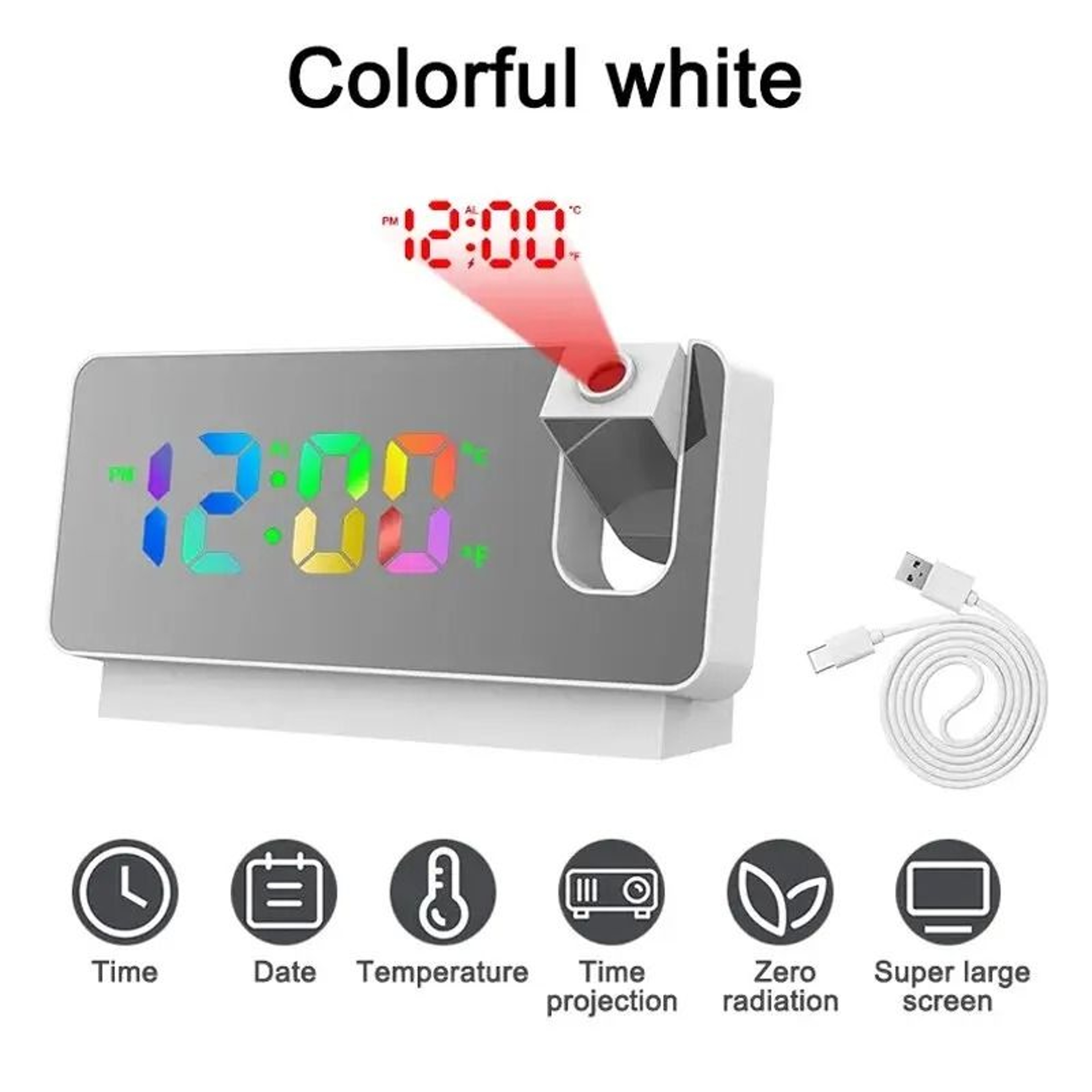 Multifunctional 180 Rotating Ceiling Projection Alarm Clock With Silent LED Color Screen 6