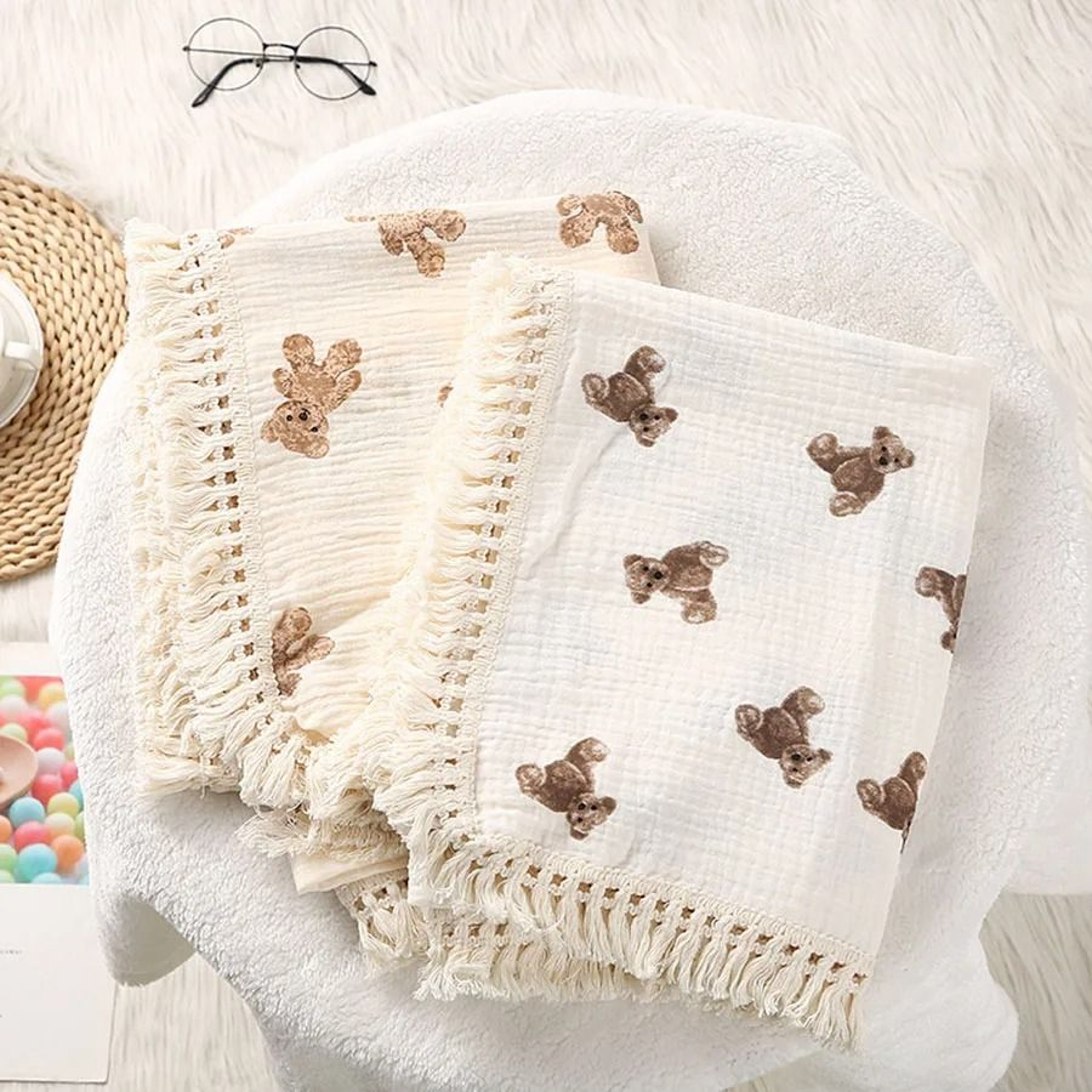 Cute Bear Cotton Muslin Swaddle Blanket  Breathable Summer Comforter For Newborns 4