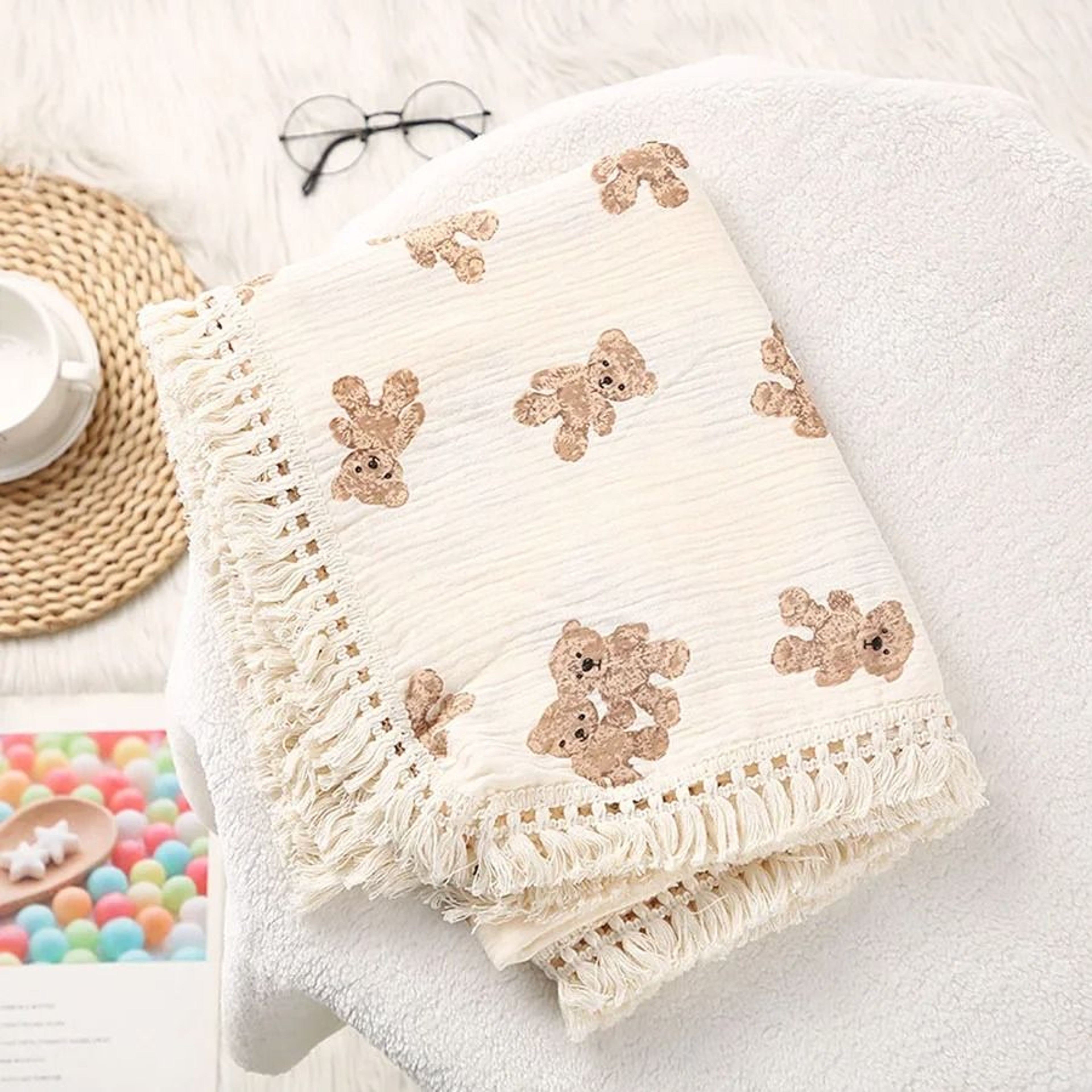 Cute Bear Cotton Muslin Swaddle Blanket  Breathable Summer Comforter For Newborns 0