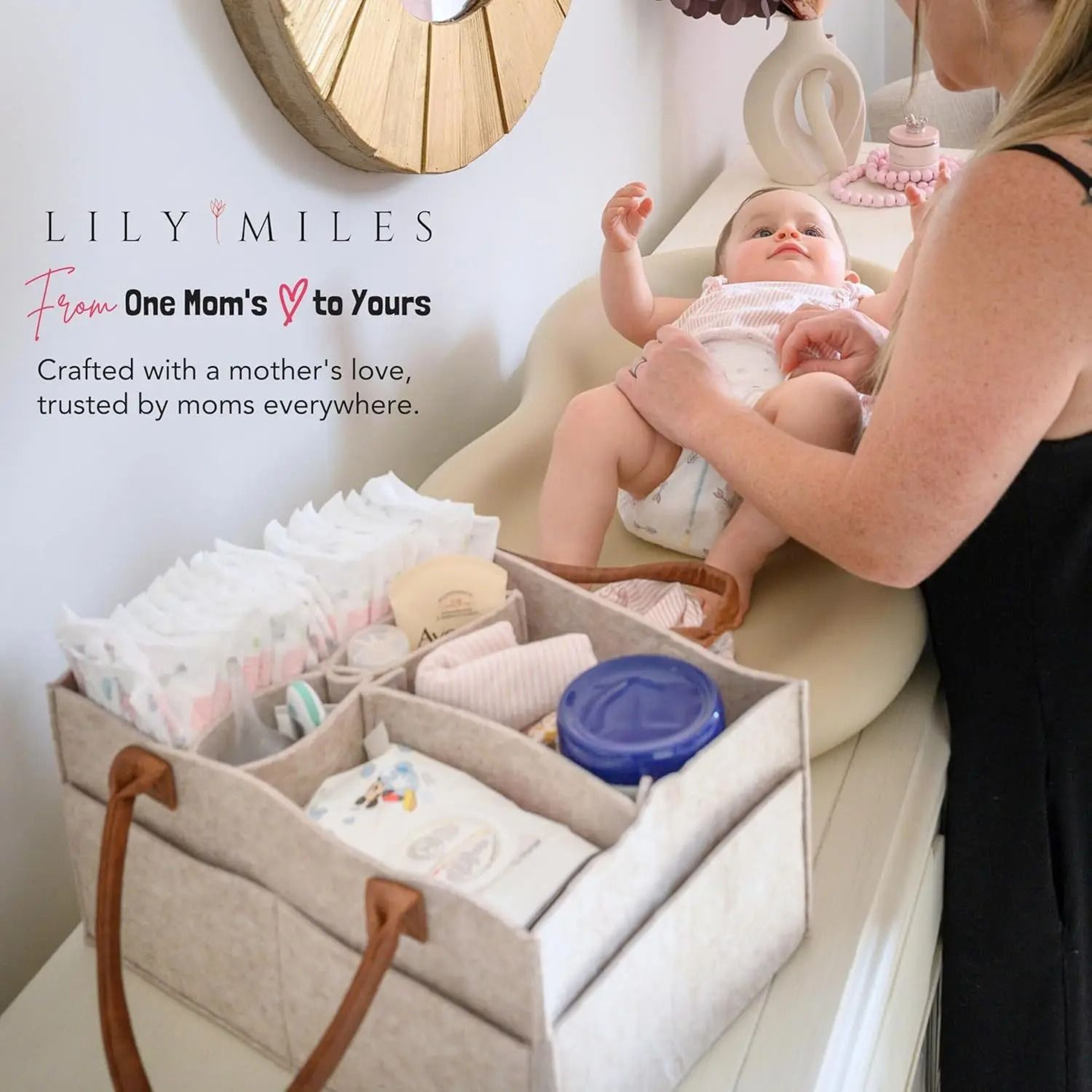 Large Felt Nursery Storage Caddy  Infant Diaper Organizer Basket With Handles 5