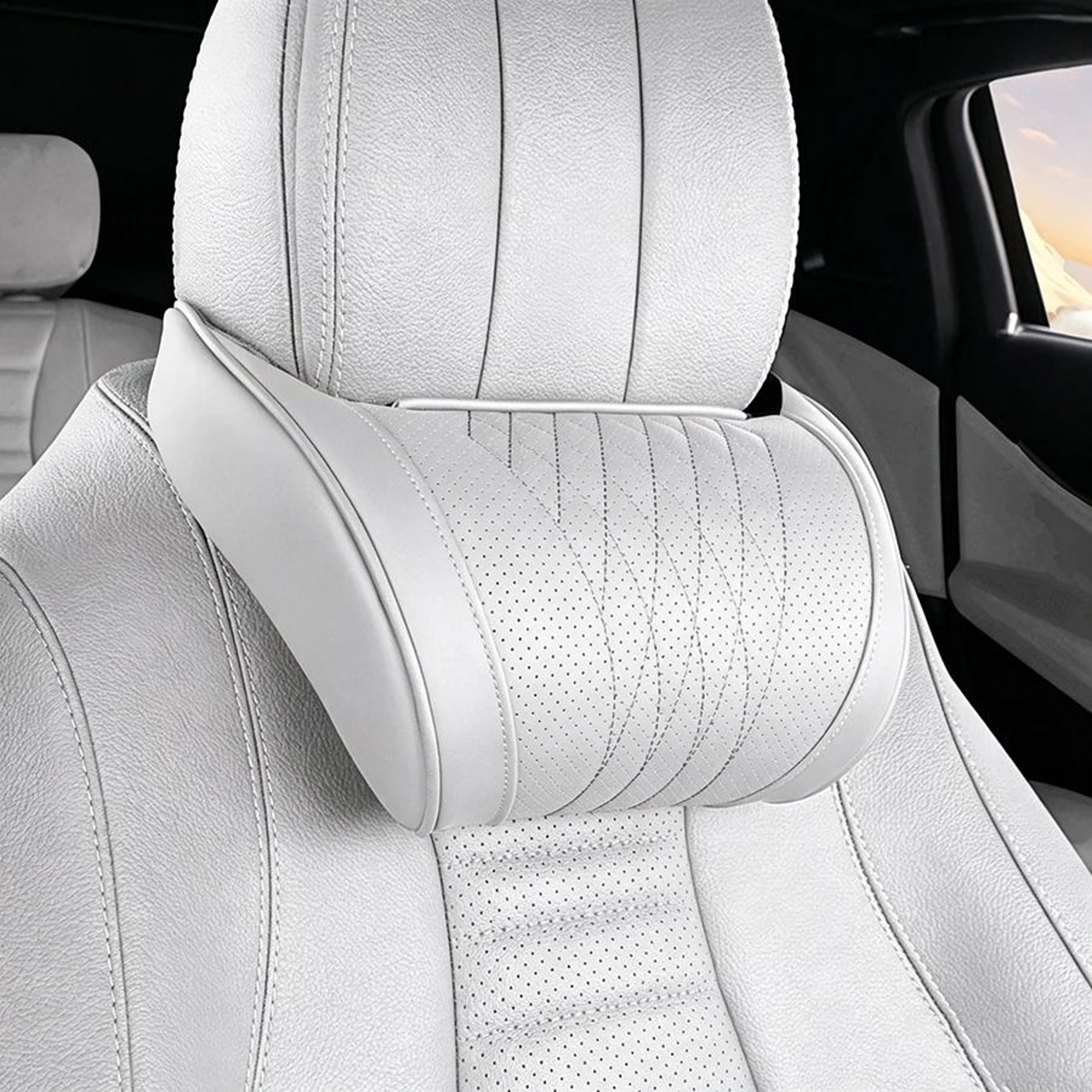 Luxurious Memory Foam Car Headrest Cushion  Ergonomic Leather Neck Pillow For Car Seat 4