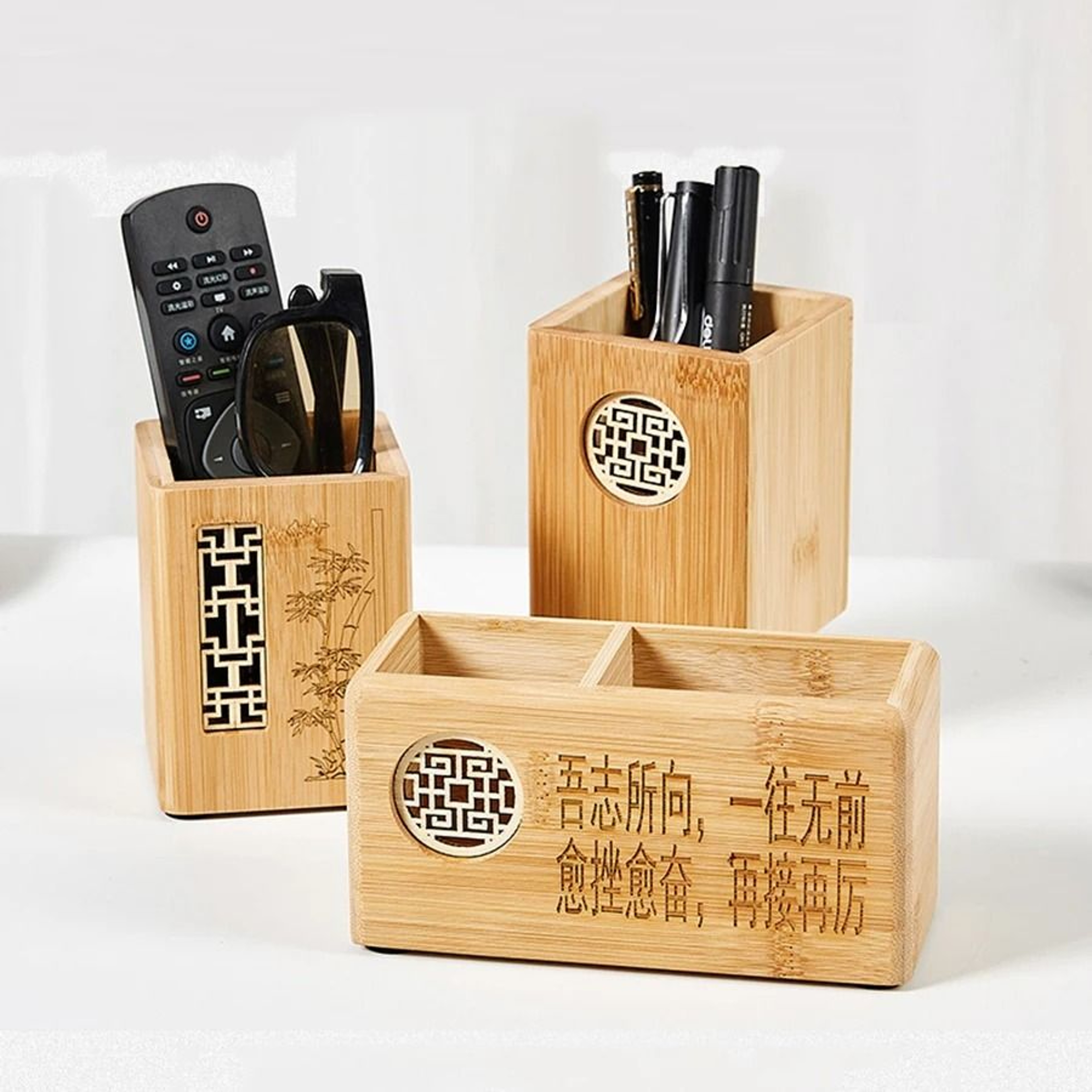 Solid Wood Multifunctional Pen Holder  Retro Desktop Organizer  Office Pencil Storage Box 2