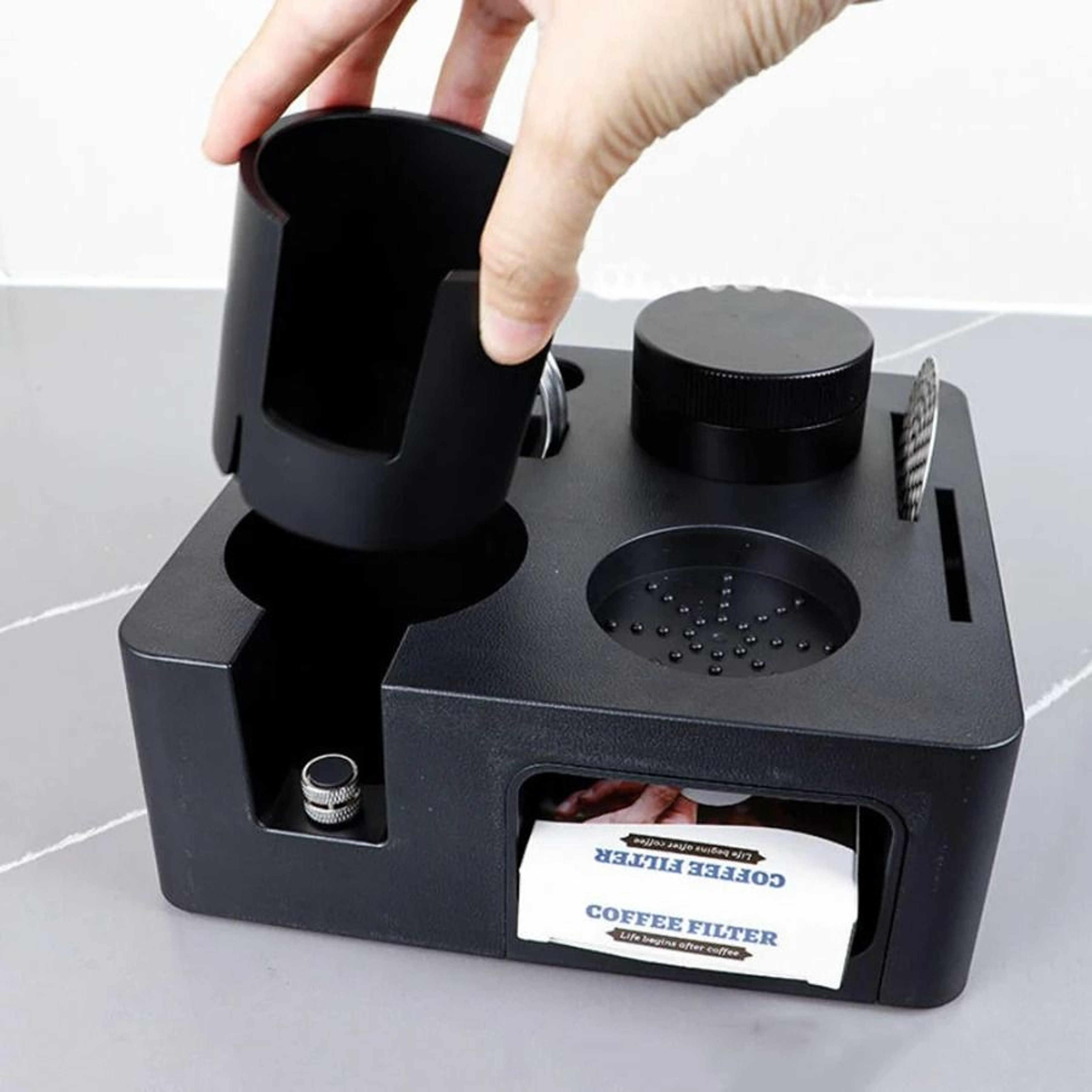 Universal Coffee Tamping Station  Portafilter Distributor Holder 51535458mm 1