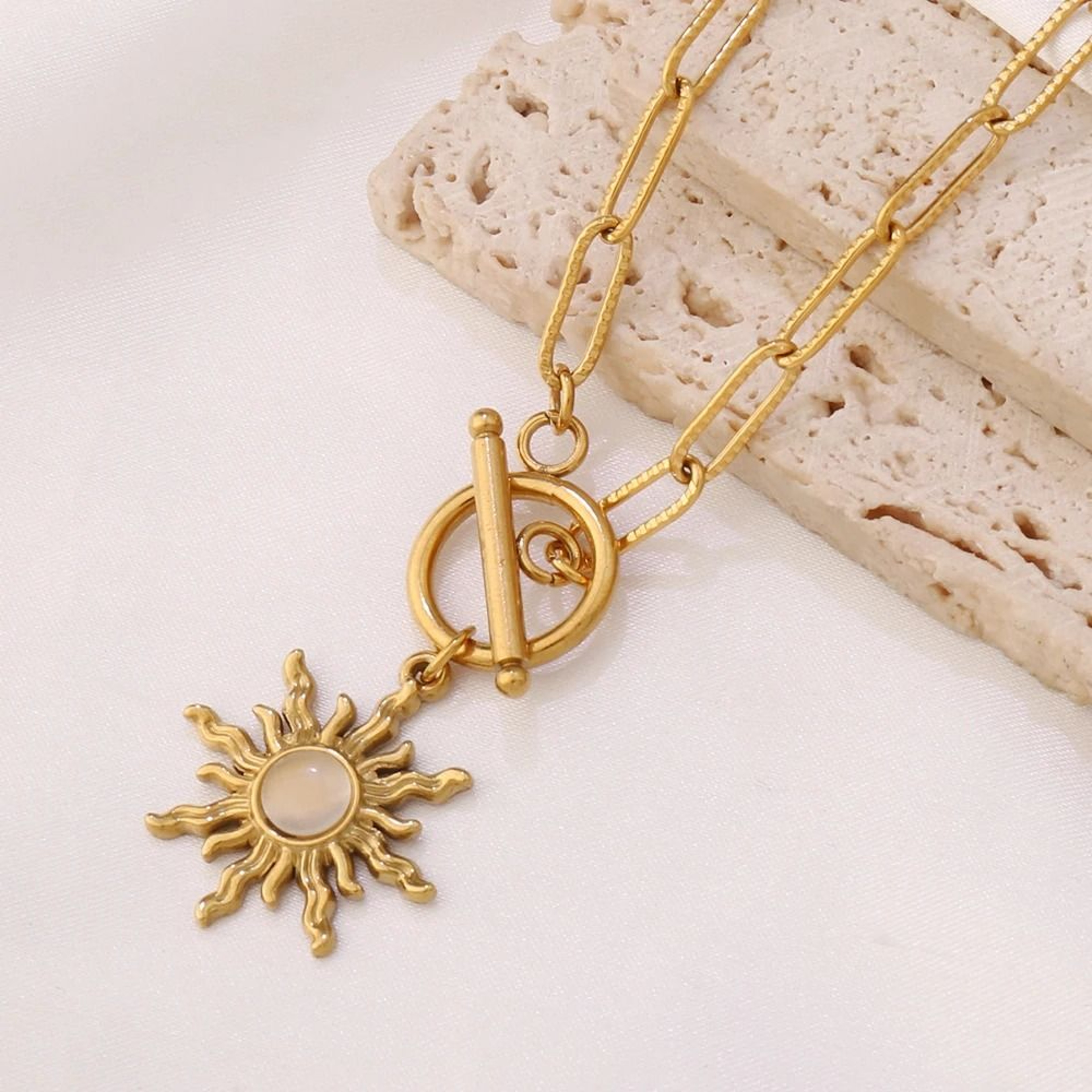 316L Stainless Steel Turquoise Sun Pendant Necklace  Gold Boho Celestial Choker 8