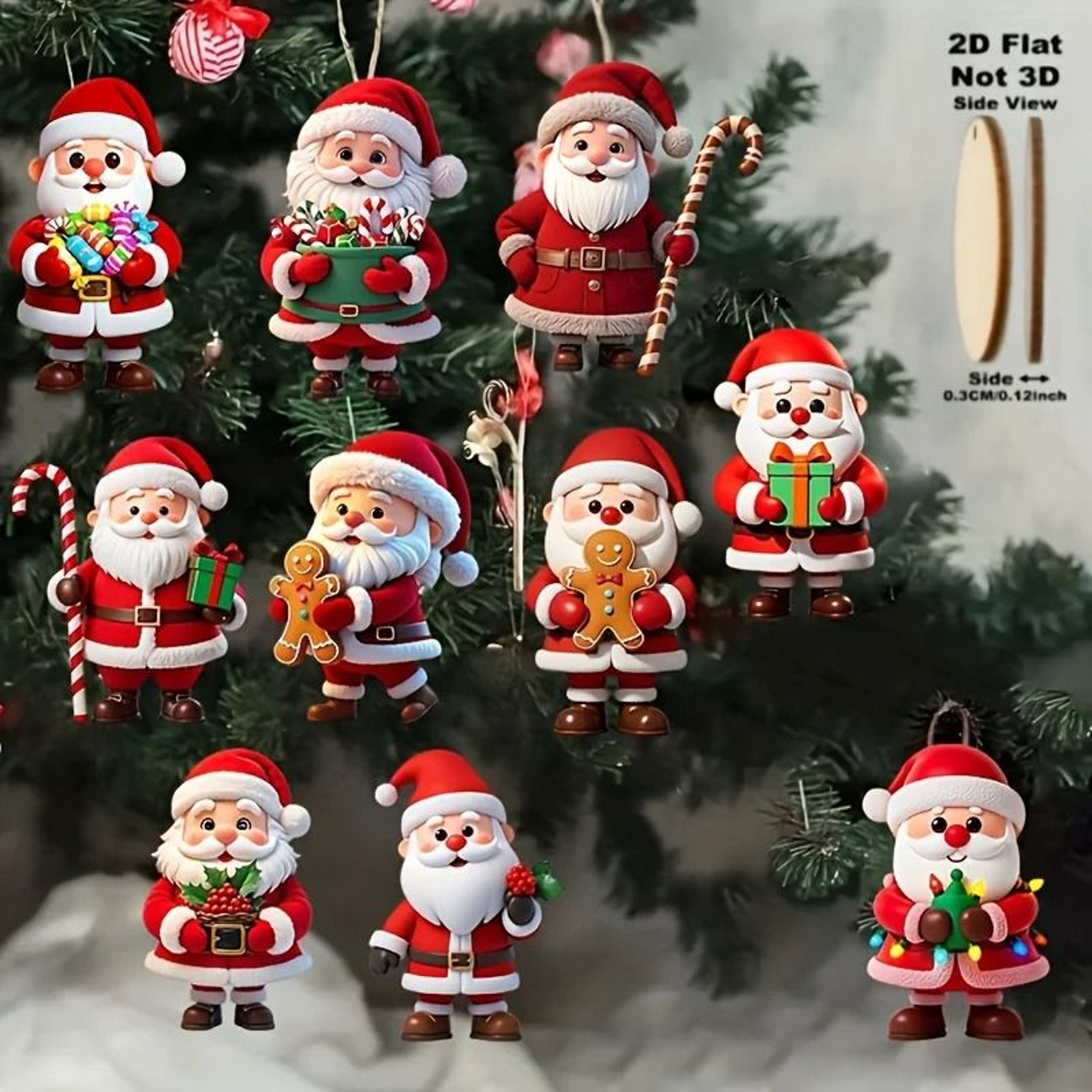 10Pcs Christmas Wooden Gingerbread Man  Santa Claus Flat Pendants  Holiday Tree Ornaments  Gift Dec 0