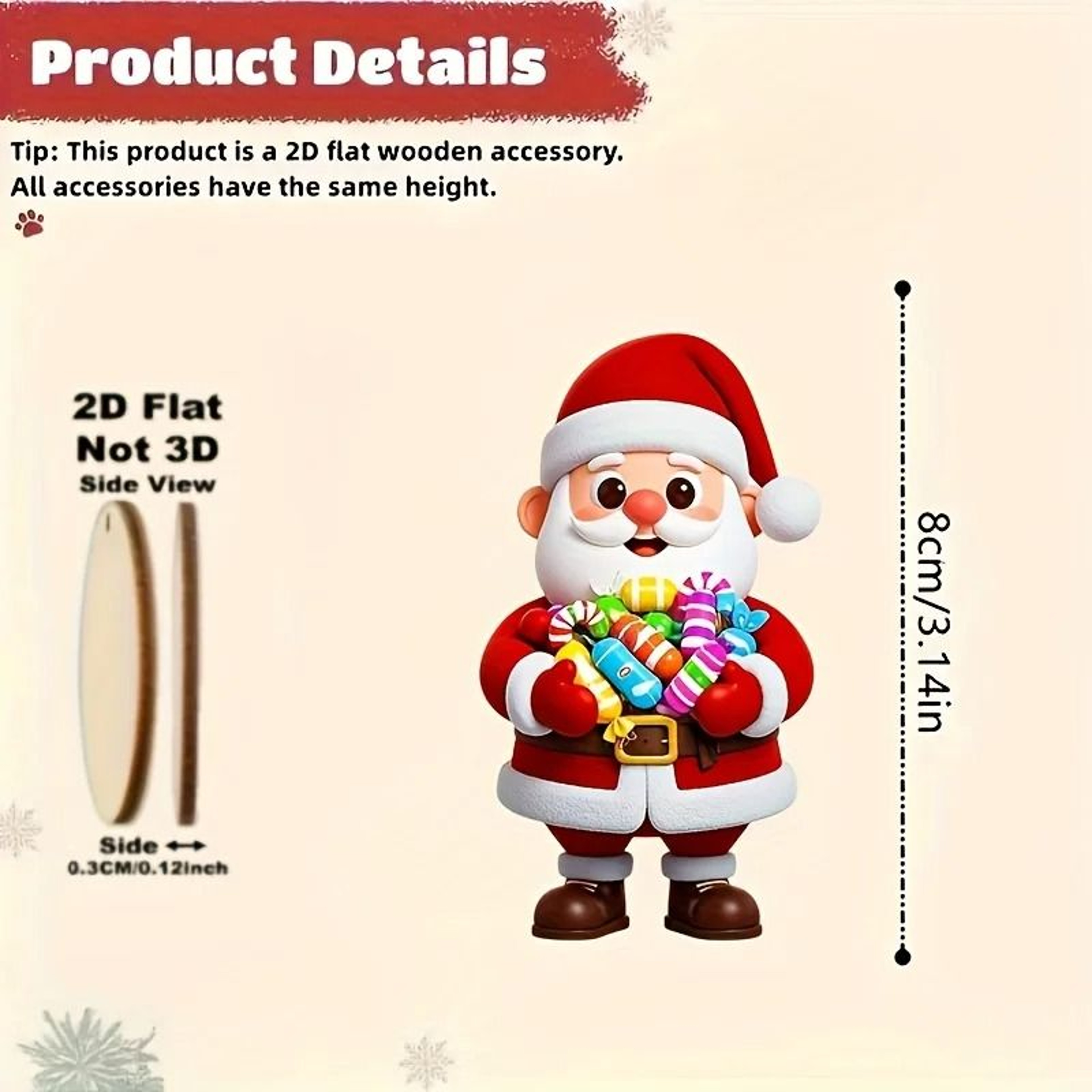 10Pcs Christmas Wooden Gingerbread Man  Santa Claus Flat Pendants  Holiday Tree Ornaments  Gift Dec 1