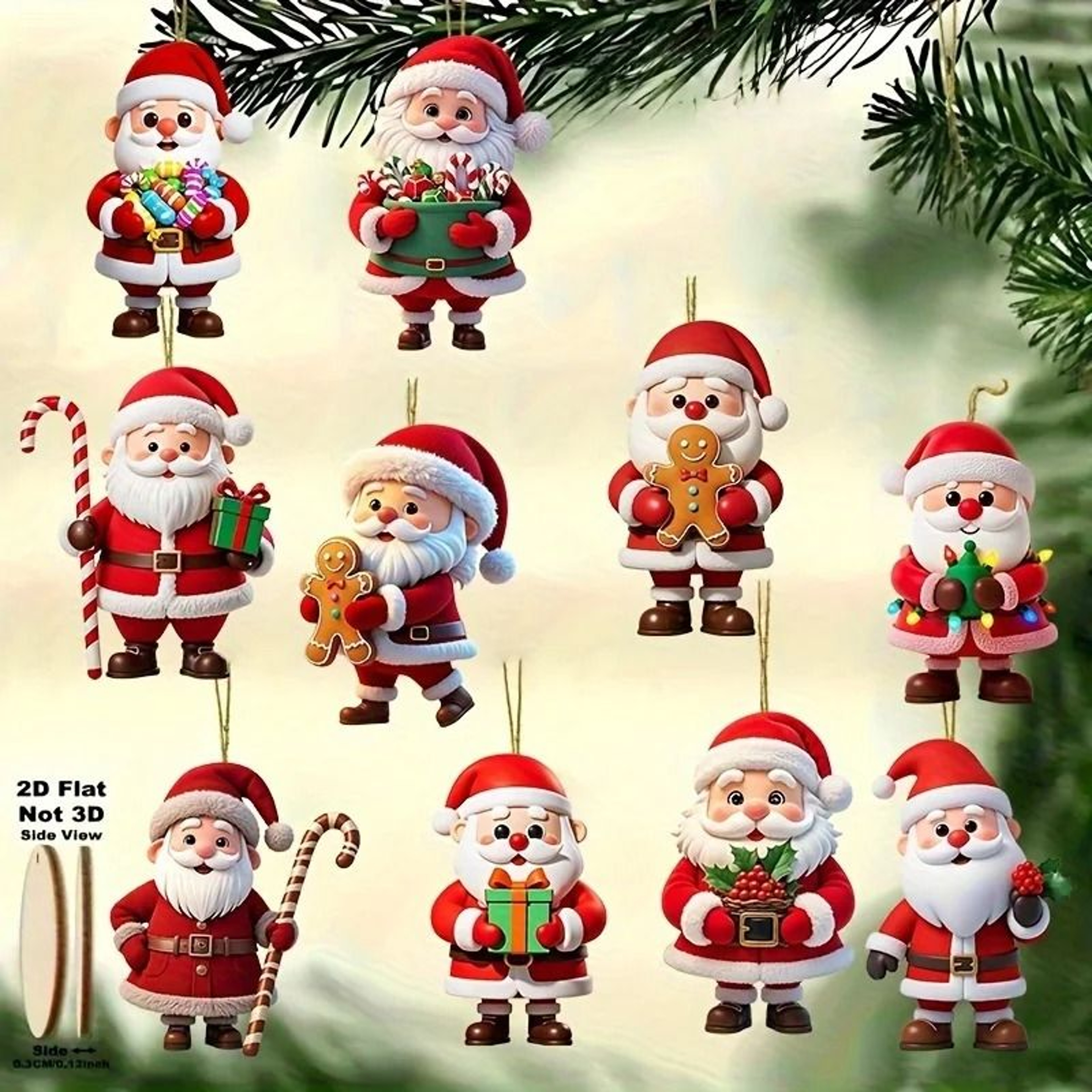 10Pcs Christmas Wooden Gingerbread Man  Santa Claus Flat Pendants  Holiday Tree Ornaments  Gift Dec 3