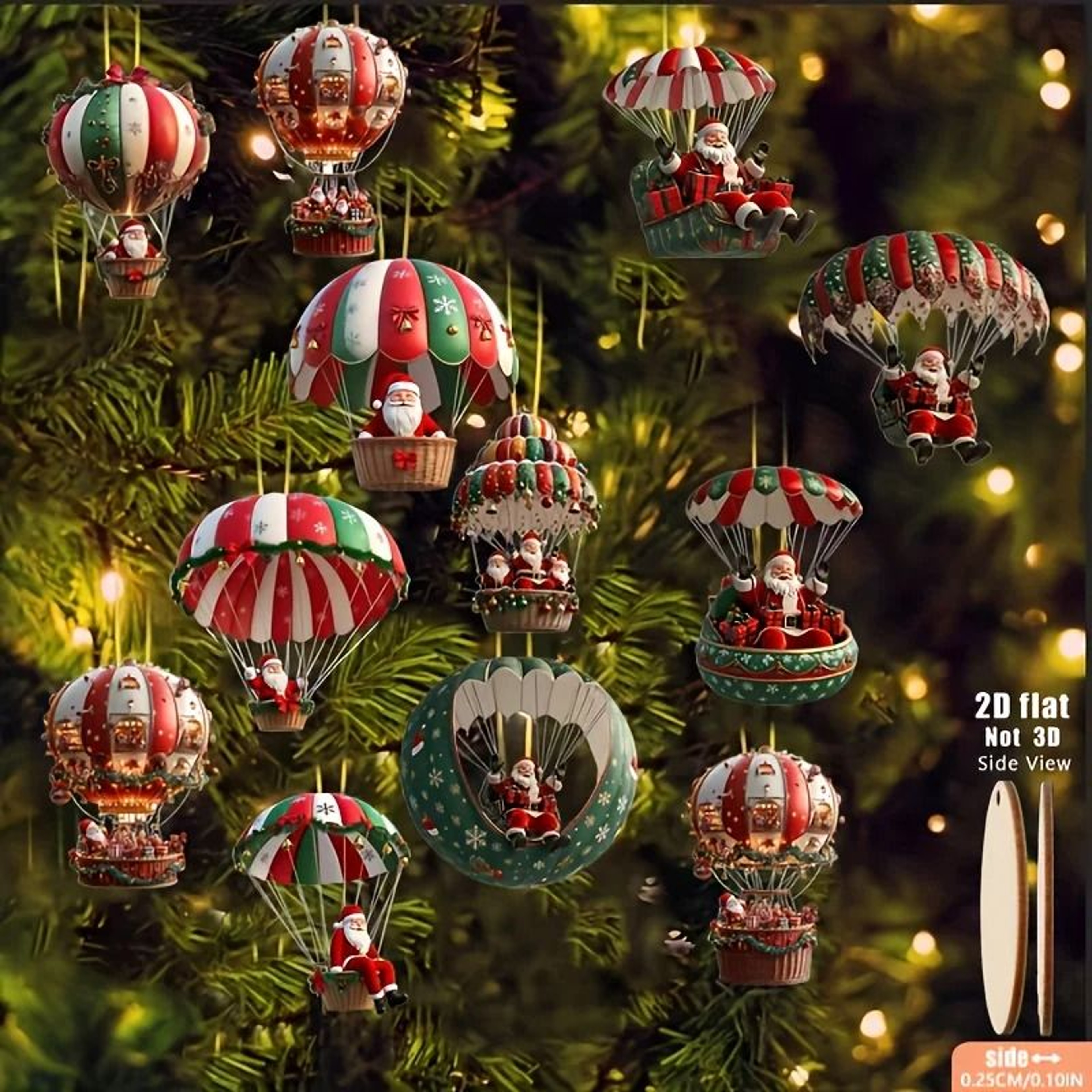 12Pcs Christmas Wooden Hanging Ornament Set  2D Mobile Santa Claus  Hot Air Balloon Holiday Decor 2
