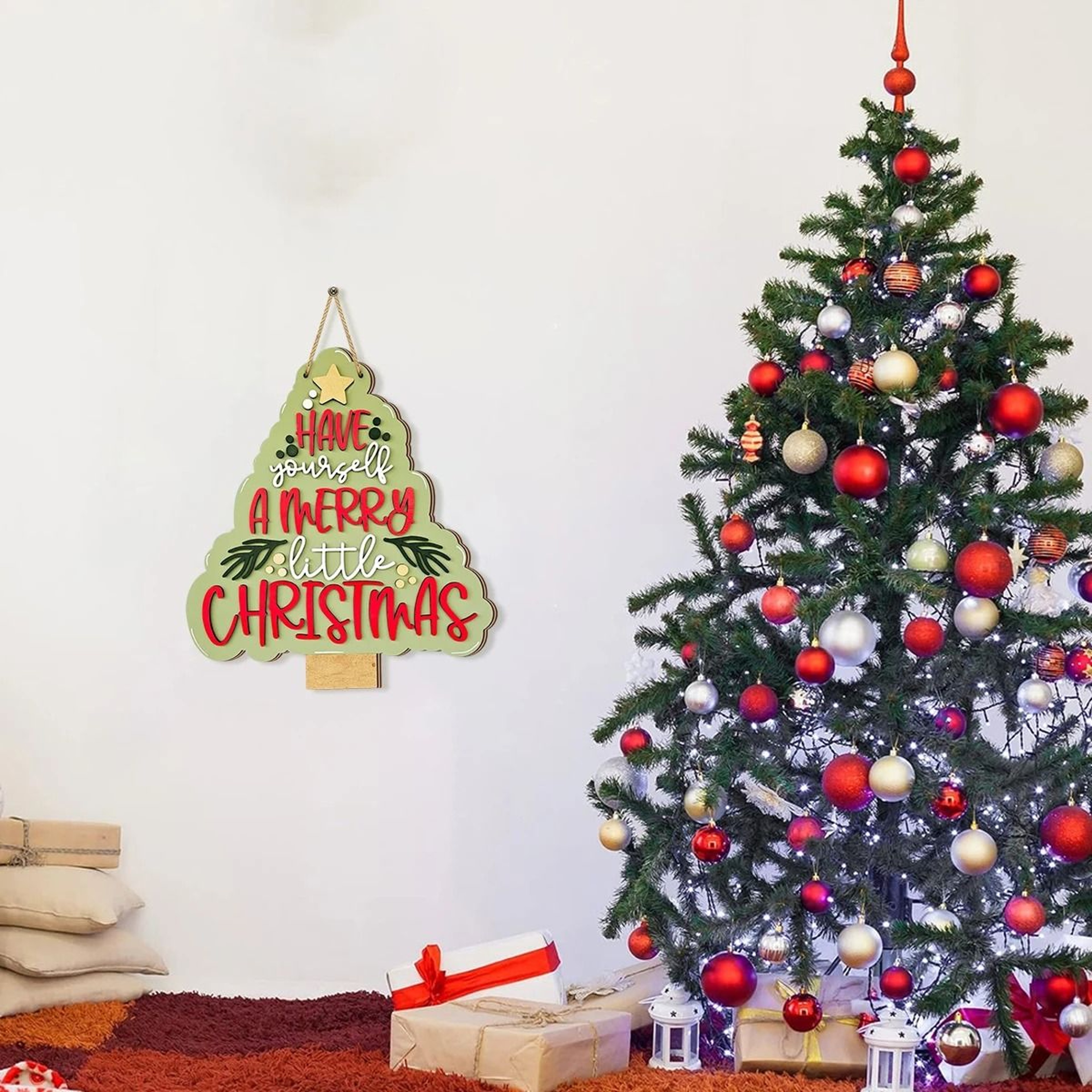 Rustic Wooden Christmas Tree Bell Ornament  Have Yourself A Merry Little Christmas Holiday Hanging  4
