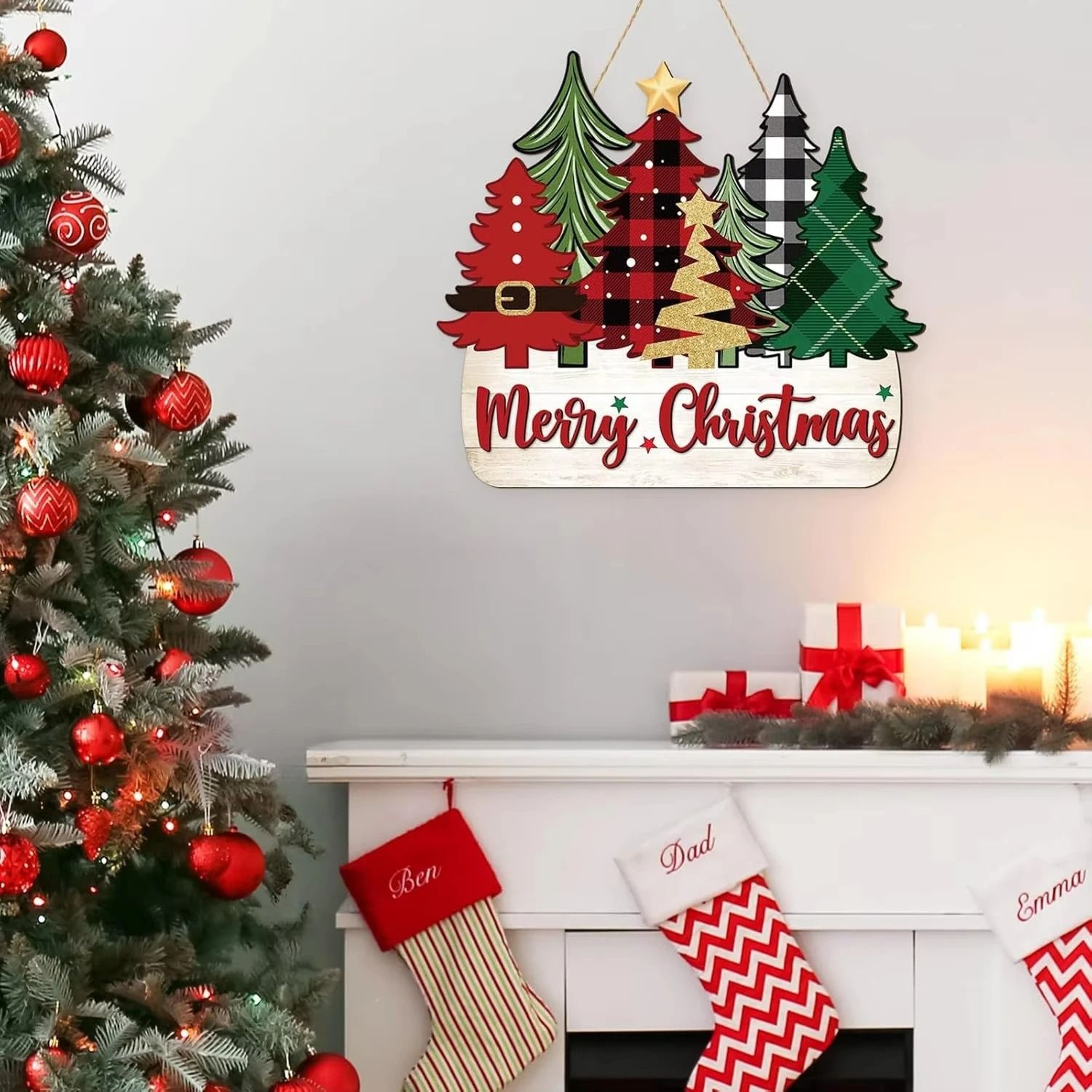 2D Flat Wooden Santa Claus Christmas Decor  Traditional Wall Sign With Merry Christmas Greeting 3