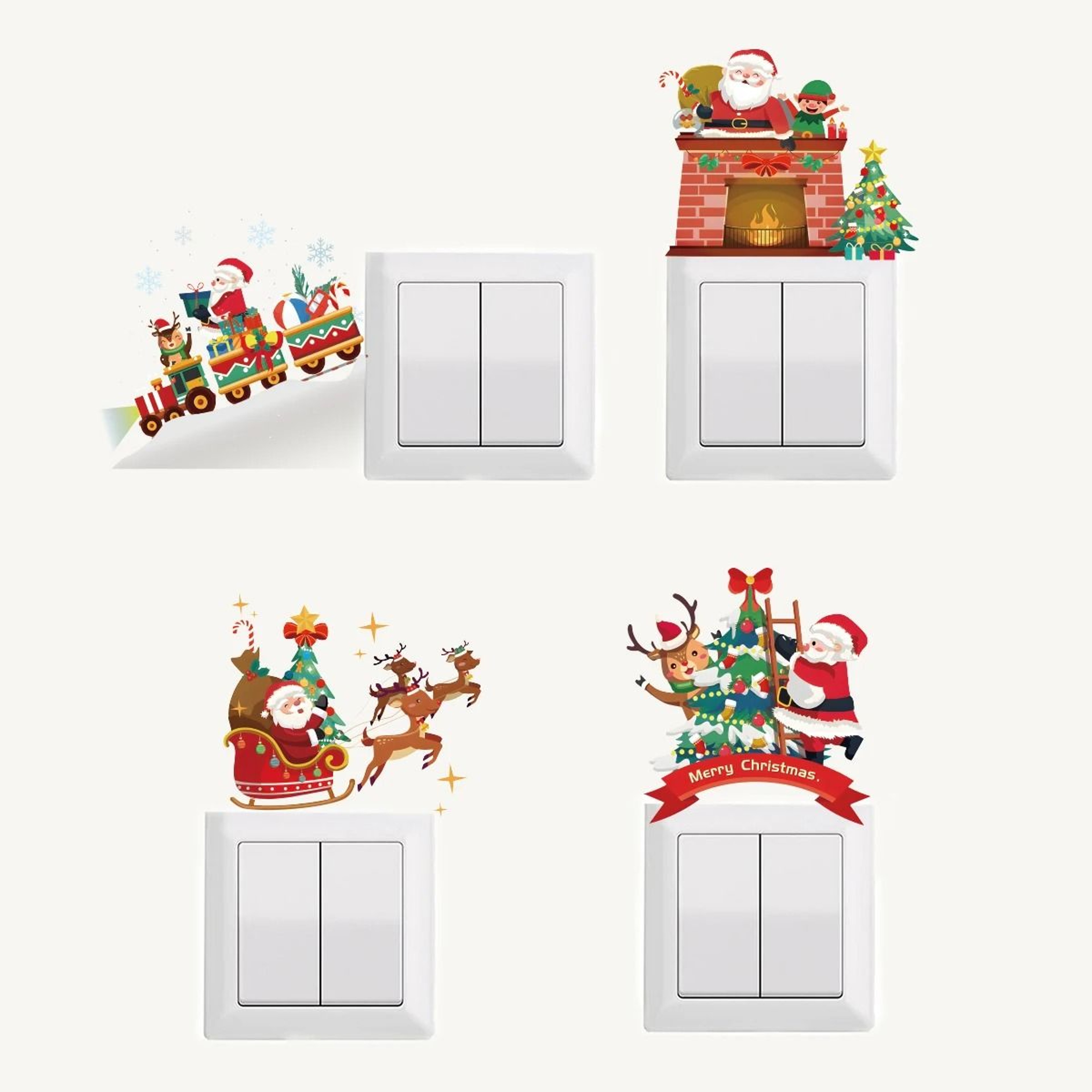 4Pcs Christmas Wall Switch Decal Set  Festive Santa  Elk Holiday Light Switch Covers 4