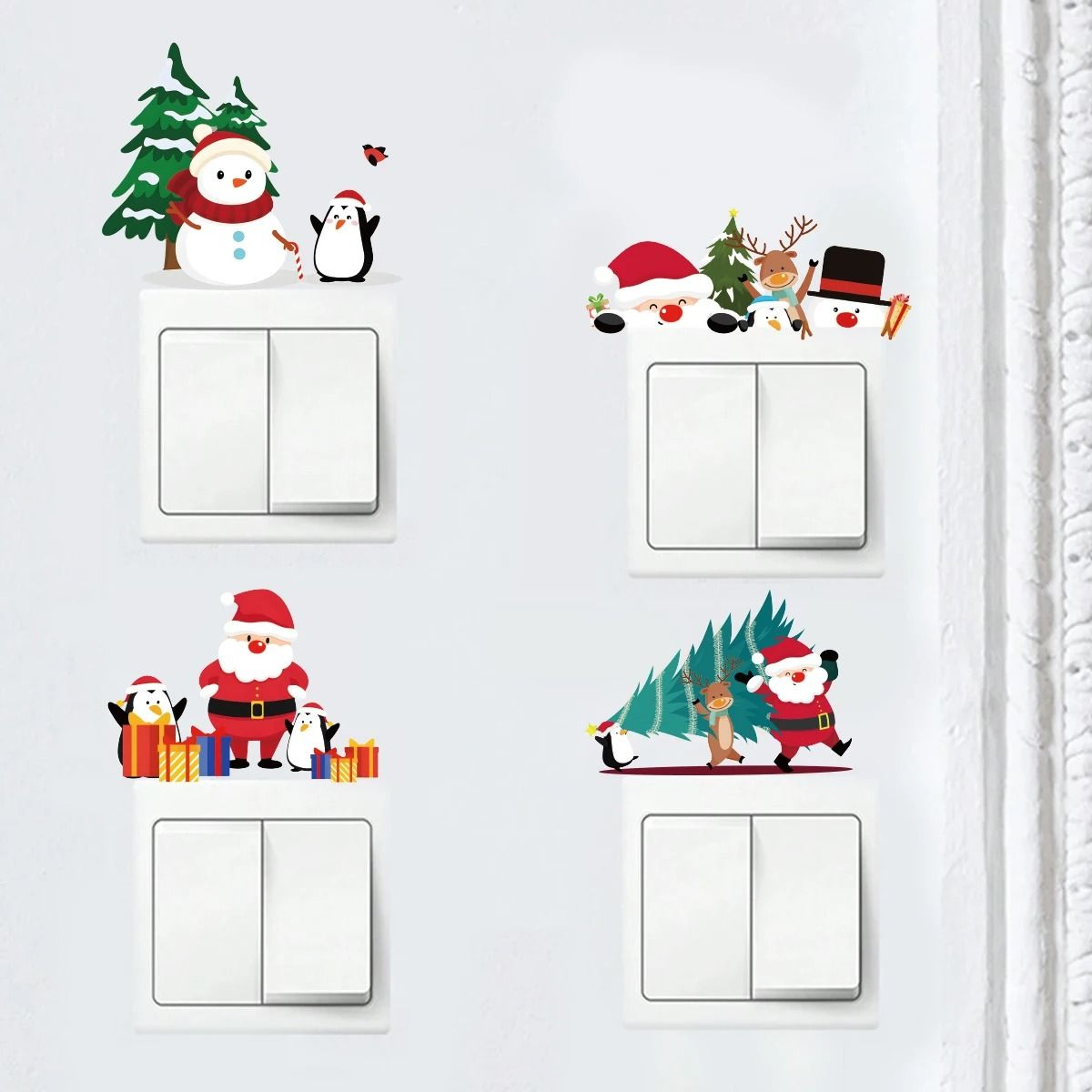 4Pcs Christmas Wall Switch Decal Set  Festive Santa  Elk Holiday Light Switch Covers 3