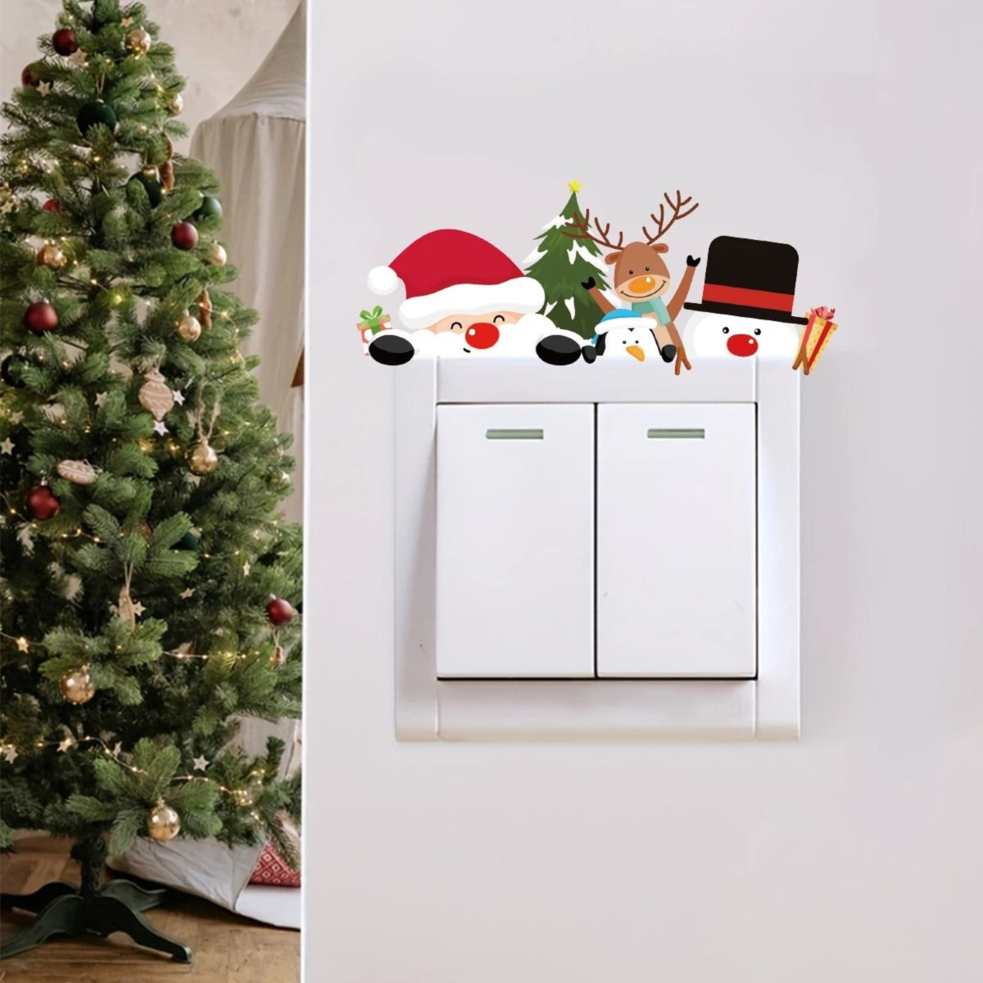 4Pcs Christmas Wall Switch Decal Set  Festive Santa  Elk Holiday Light Switch Covers 2