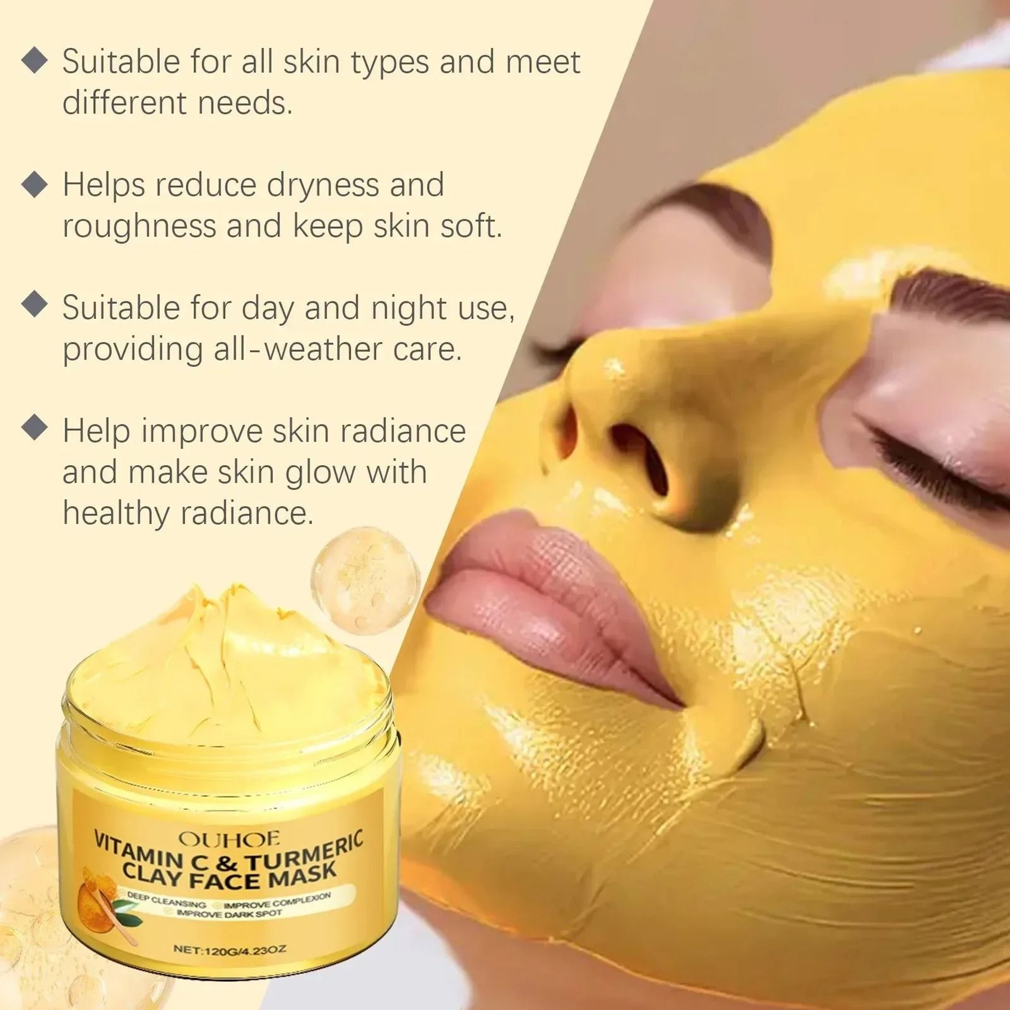 Vitamin C Turmeric Clay Mud Mask  Deep Pore Cleansing Brightening  Hydrating Facial Mask 4