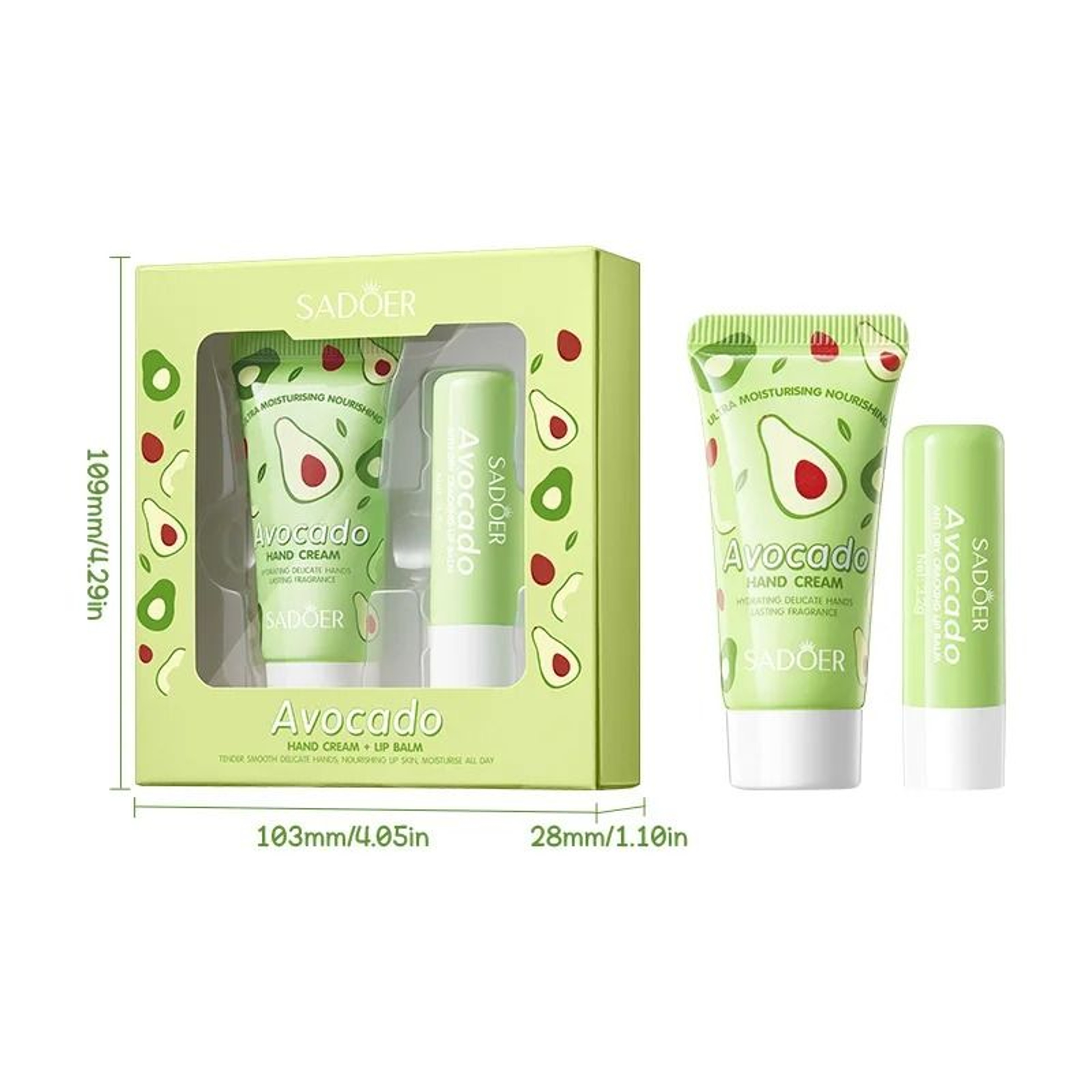 Avocado Nourishing Hand Cream  Lip Balm Set  Deep Moisture Hydration Duo 4