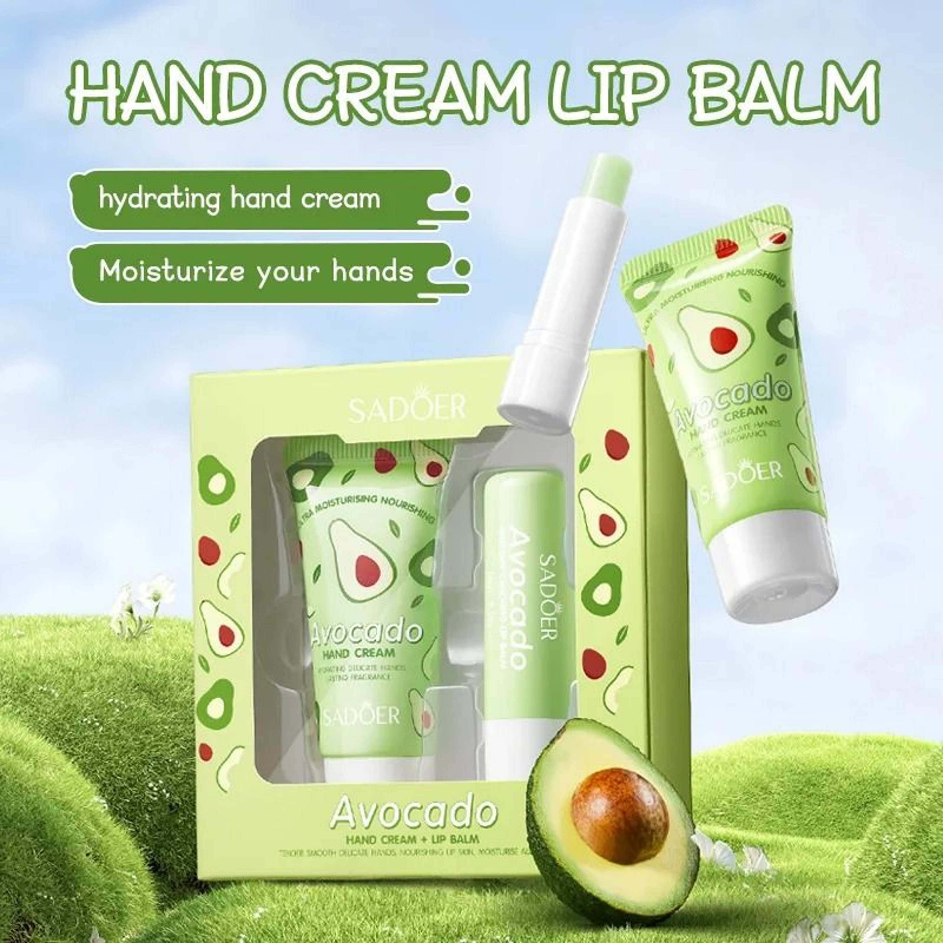 Avocado Nourishing Hand Cream  Lip Balm Set  Deep Moisture Hydration Duo 3