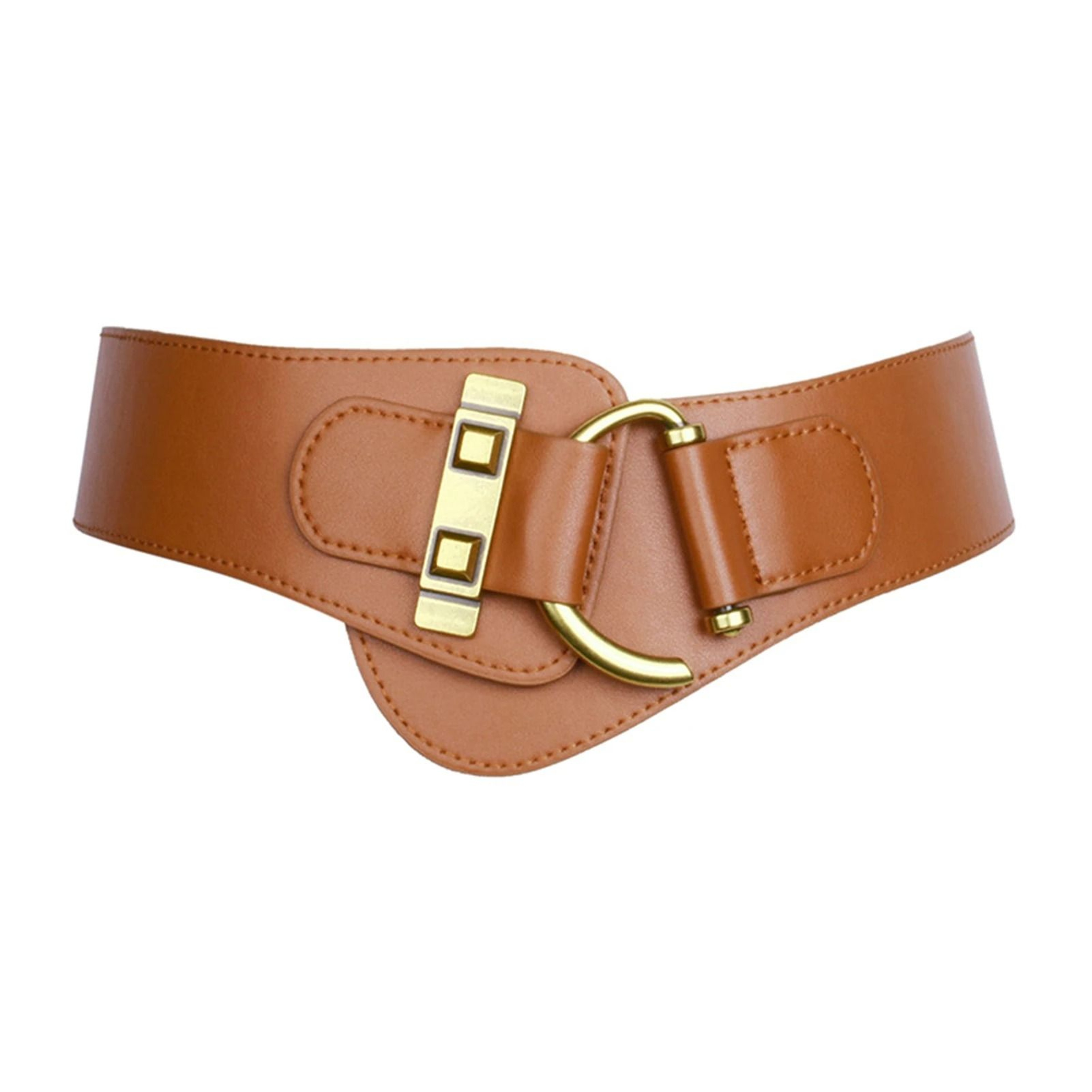 Womens PureColor Leather Waist Belt With Gold Buckle  Soft Adjustable Accent Belt For Dresses  Coat 10