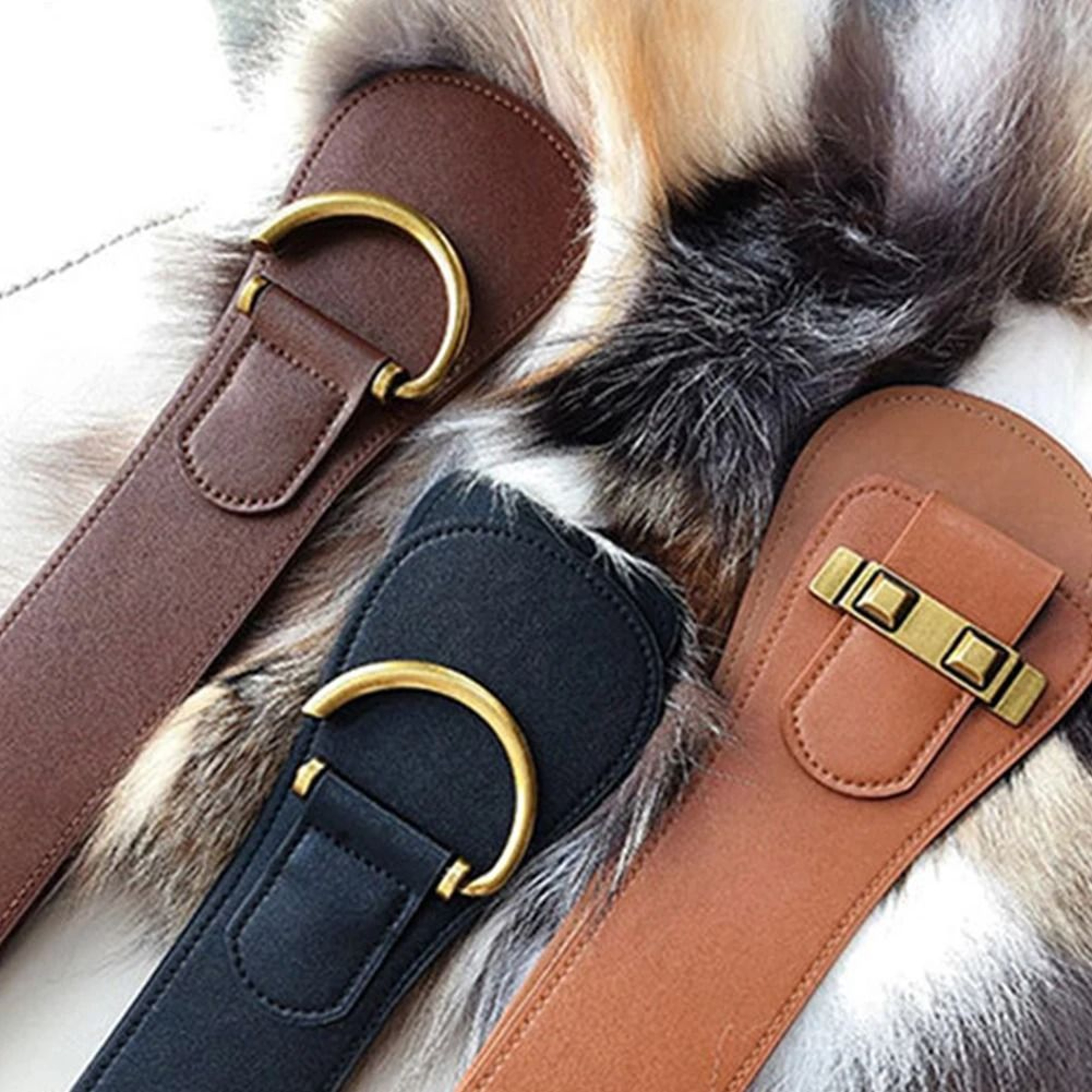 Womens PureColor Leather Waist Belt With Gold Buckle  Soft Adjustable Accent Belt For Dresses  Coat 2