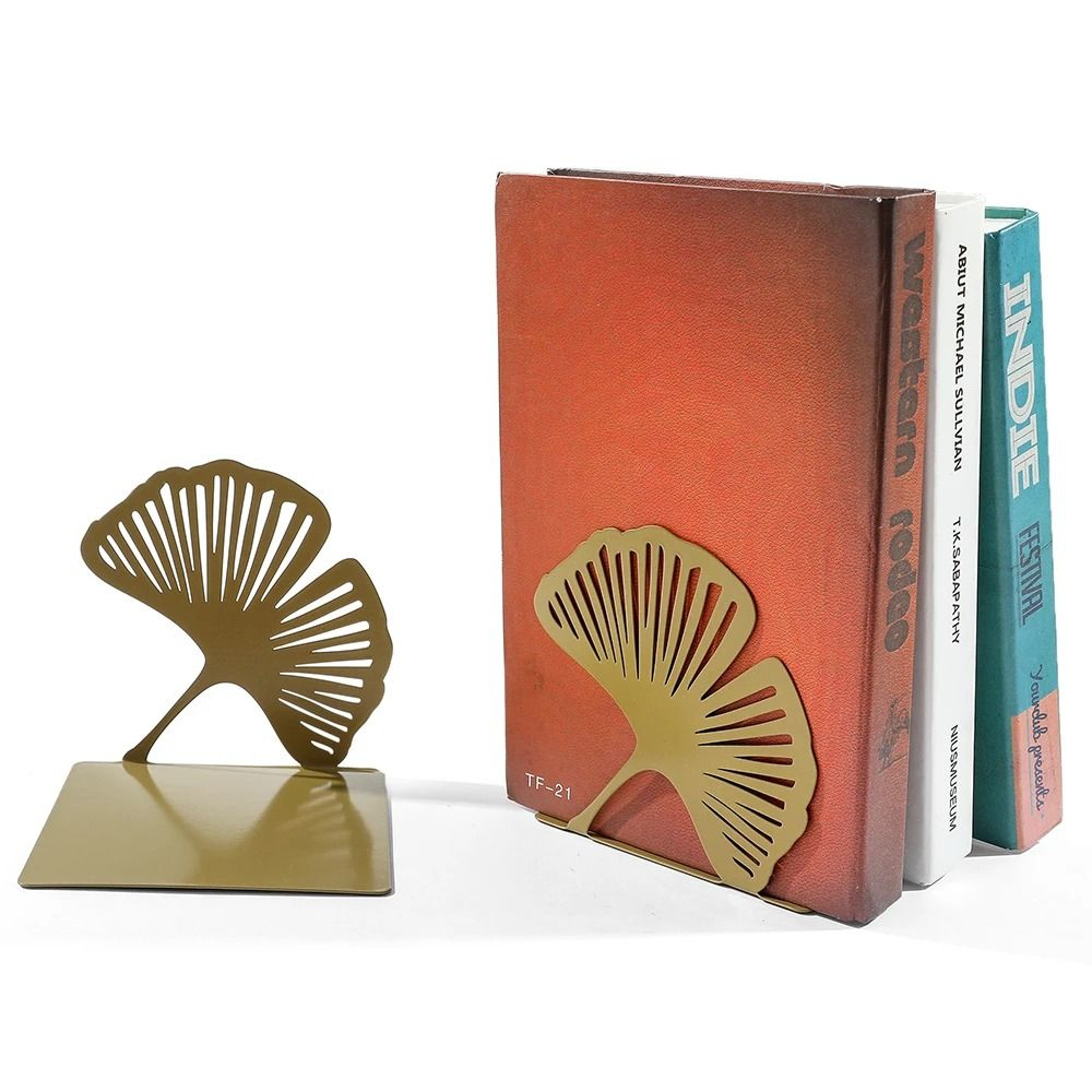 2Piece Exquisite Metal Ginkgo Leaf Bookends  Decorative Desktop  Bookshelf Book Support Set 3
