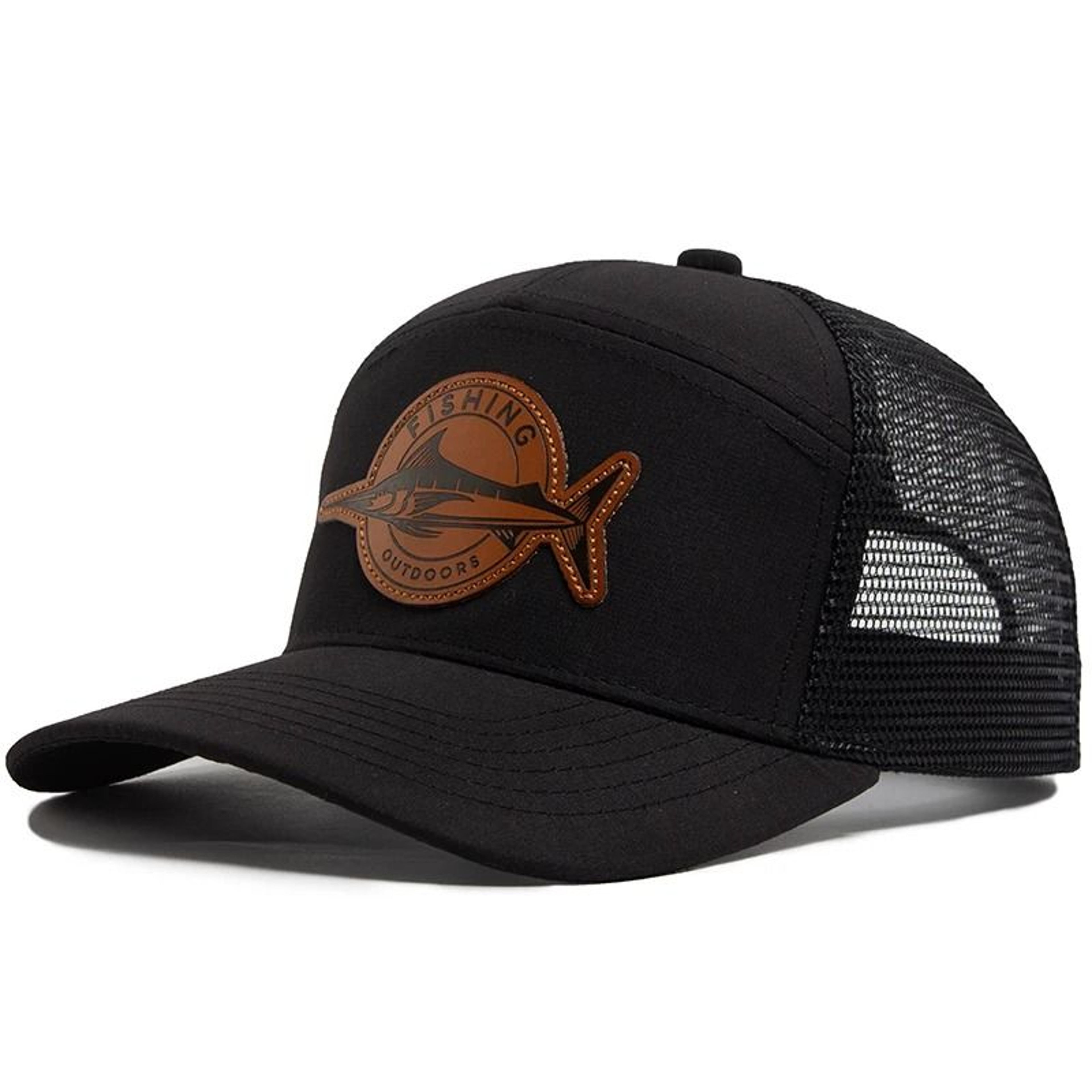 Shark Leather Label 7Panel Trucker Hat  Unisex Mesh Baseball Cap  Summer HipHop Visor 9