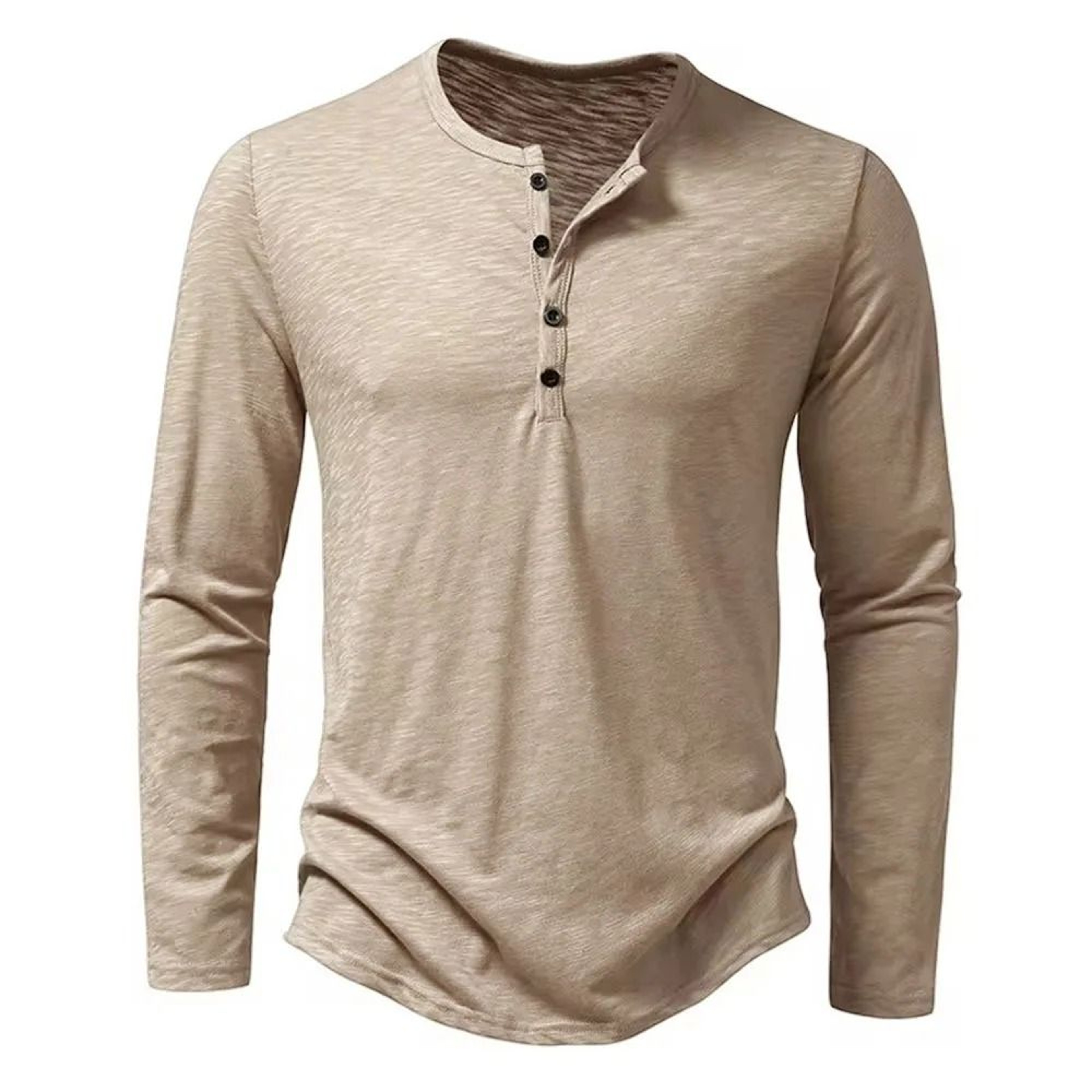 Mens Cotton Long Sleeve Henley TShirt  Autumn Casual Slim Fit Solid Color Breathable Button Top 1