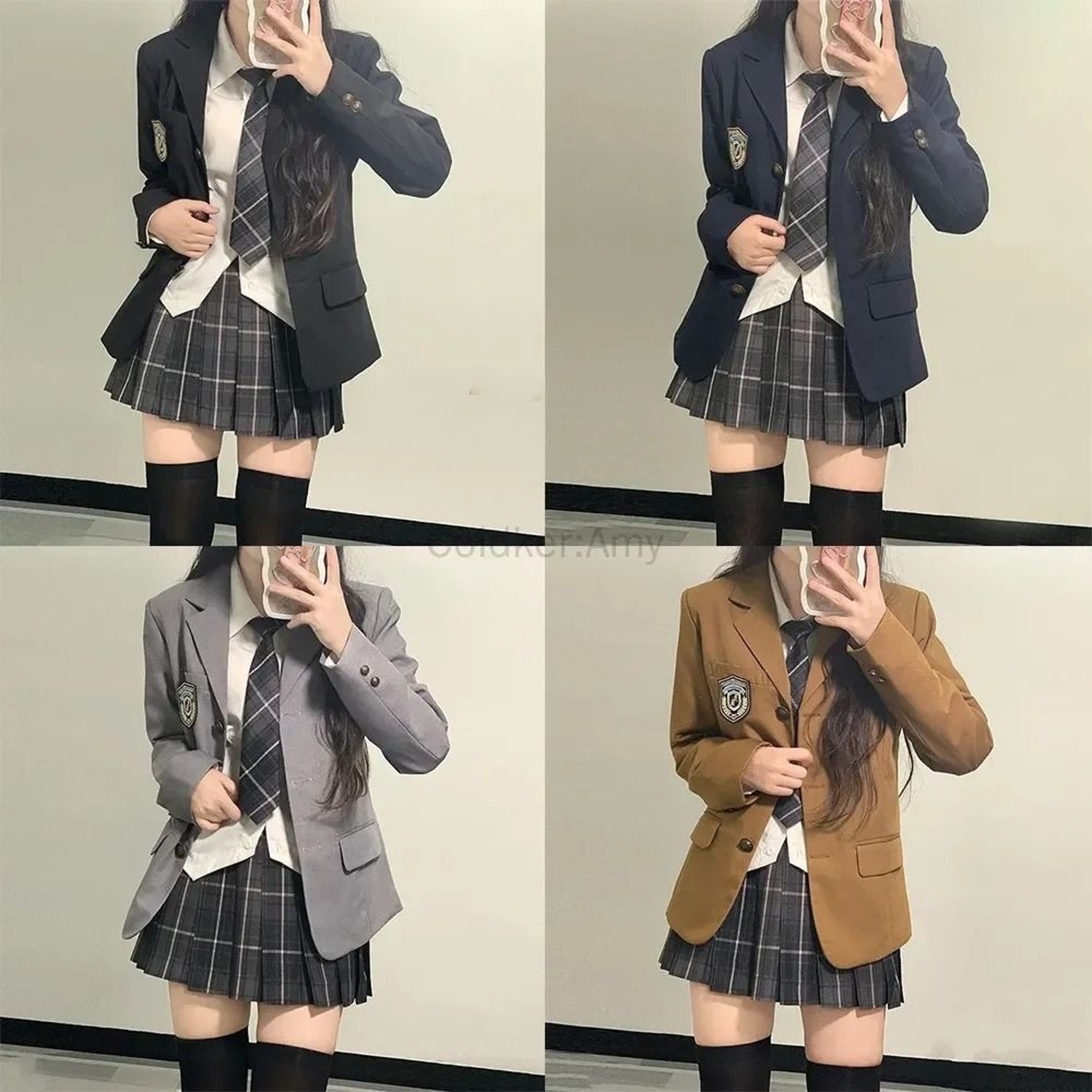Japanese School Uniform Autumn Winter Blazer Set  Classic Blazer Sailor Tie  Pleated Skirt Outfit F 5