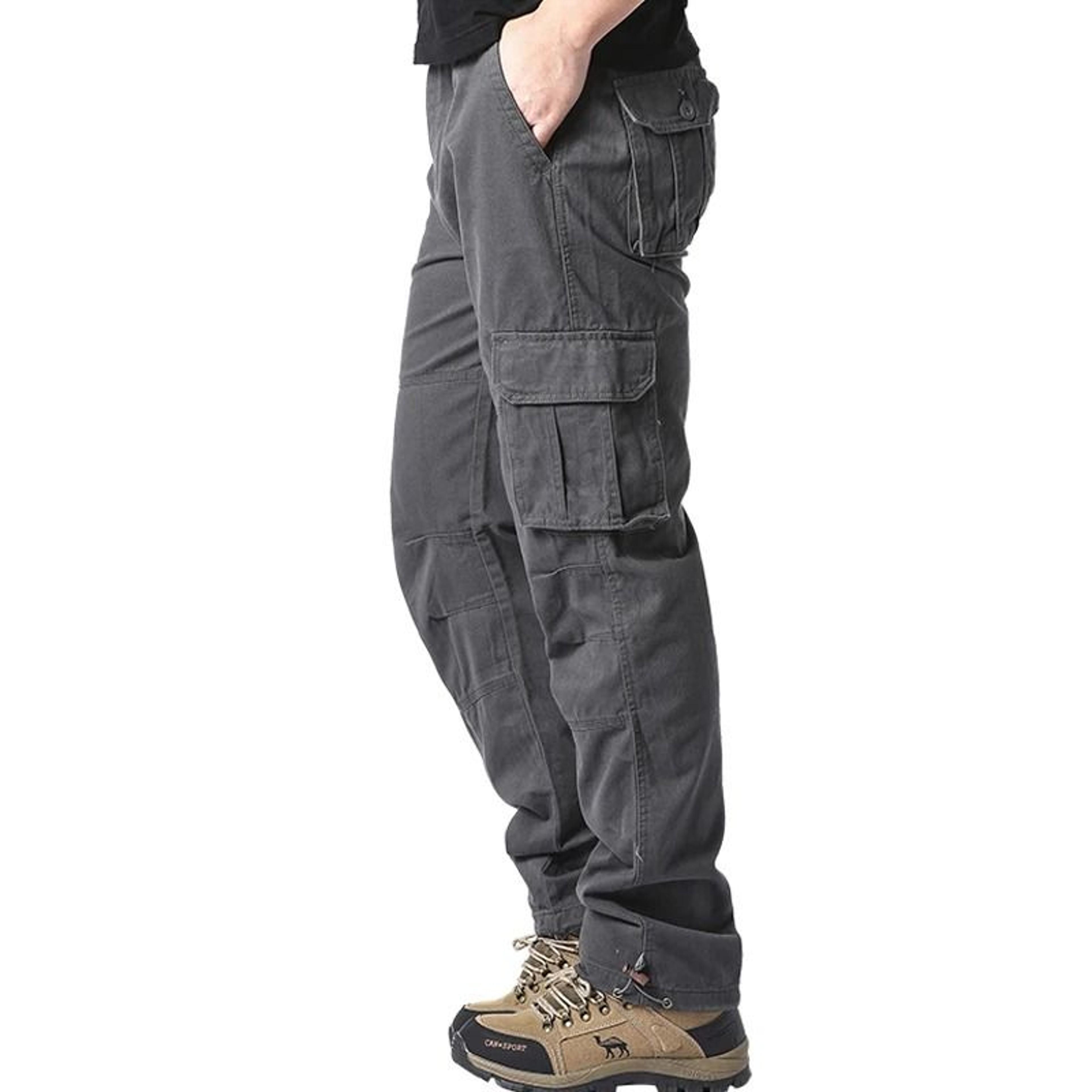 Mens Pure Cotton Tactical Cargo Overalls  Loose Fit Elastic Waist Outdoor Jogging Work Pants With L 7