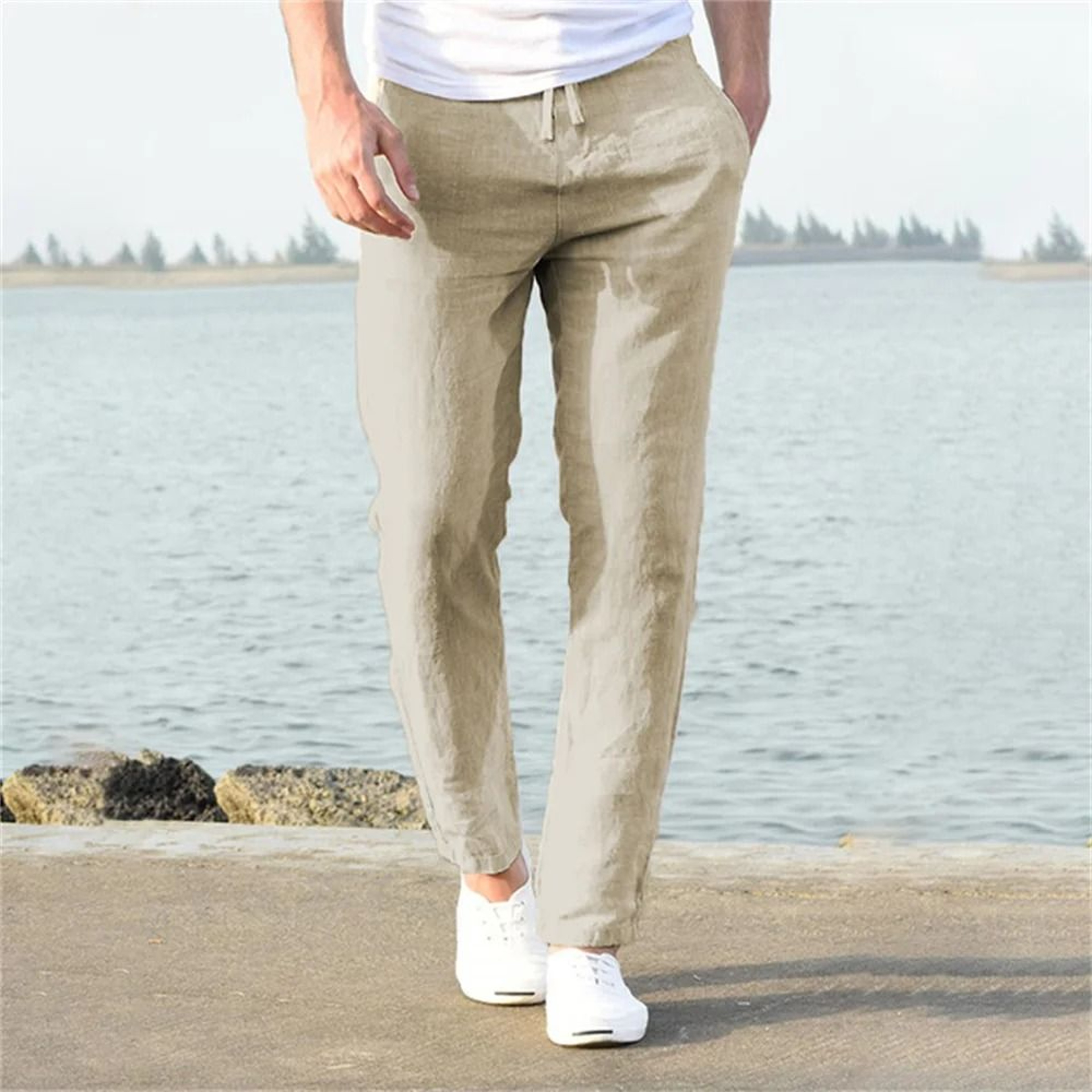 Mens Cotton Linen Pants  Breathable Solid Color Trousers For Casual Fitness  Streetwear 0