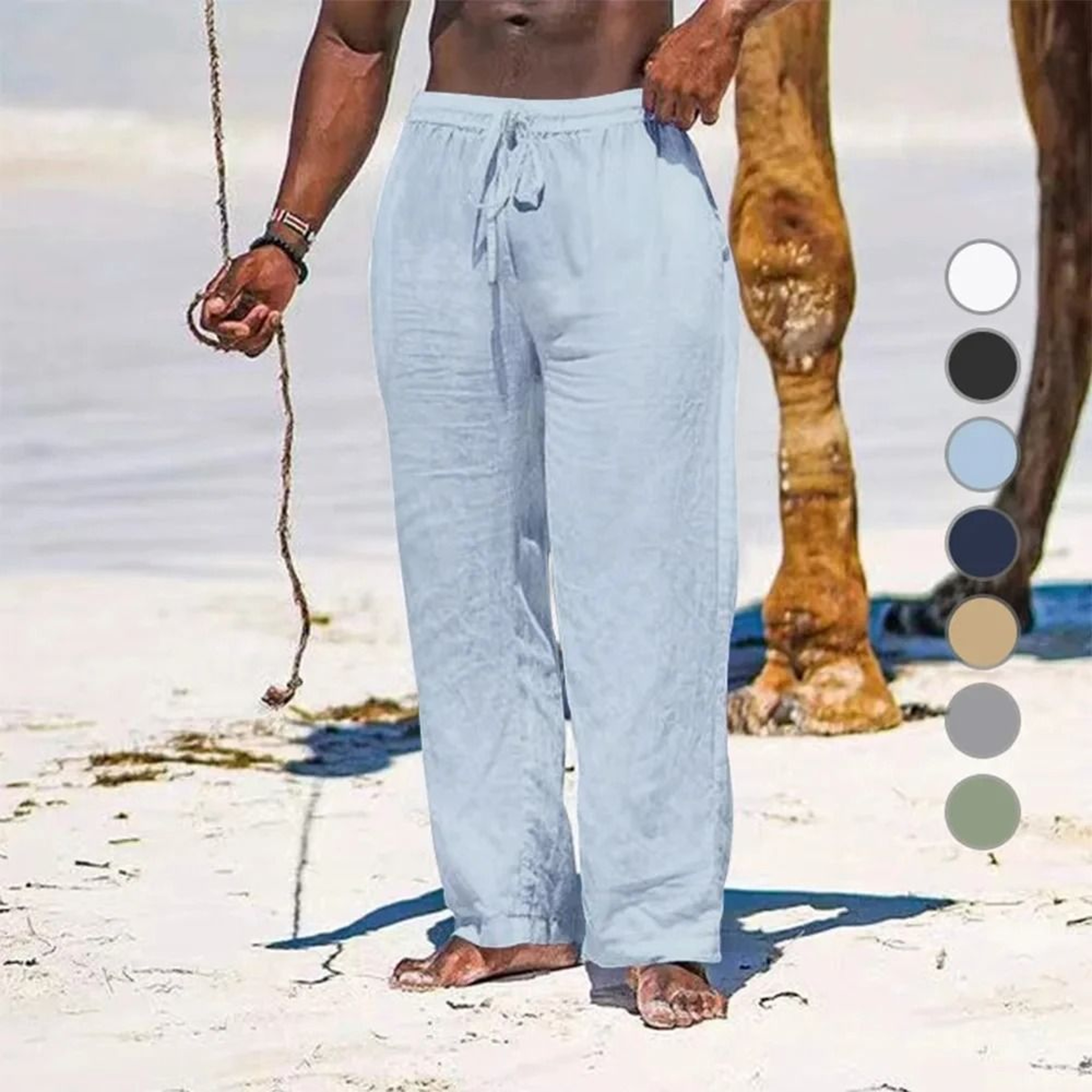 Mens Summer Cotton Linen Joggers  Breathable Casual Gym Training Trousers  Streetwear Sweatpants 8