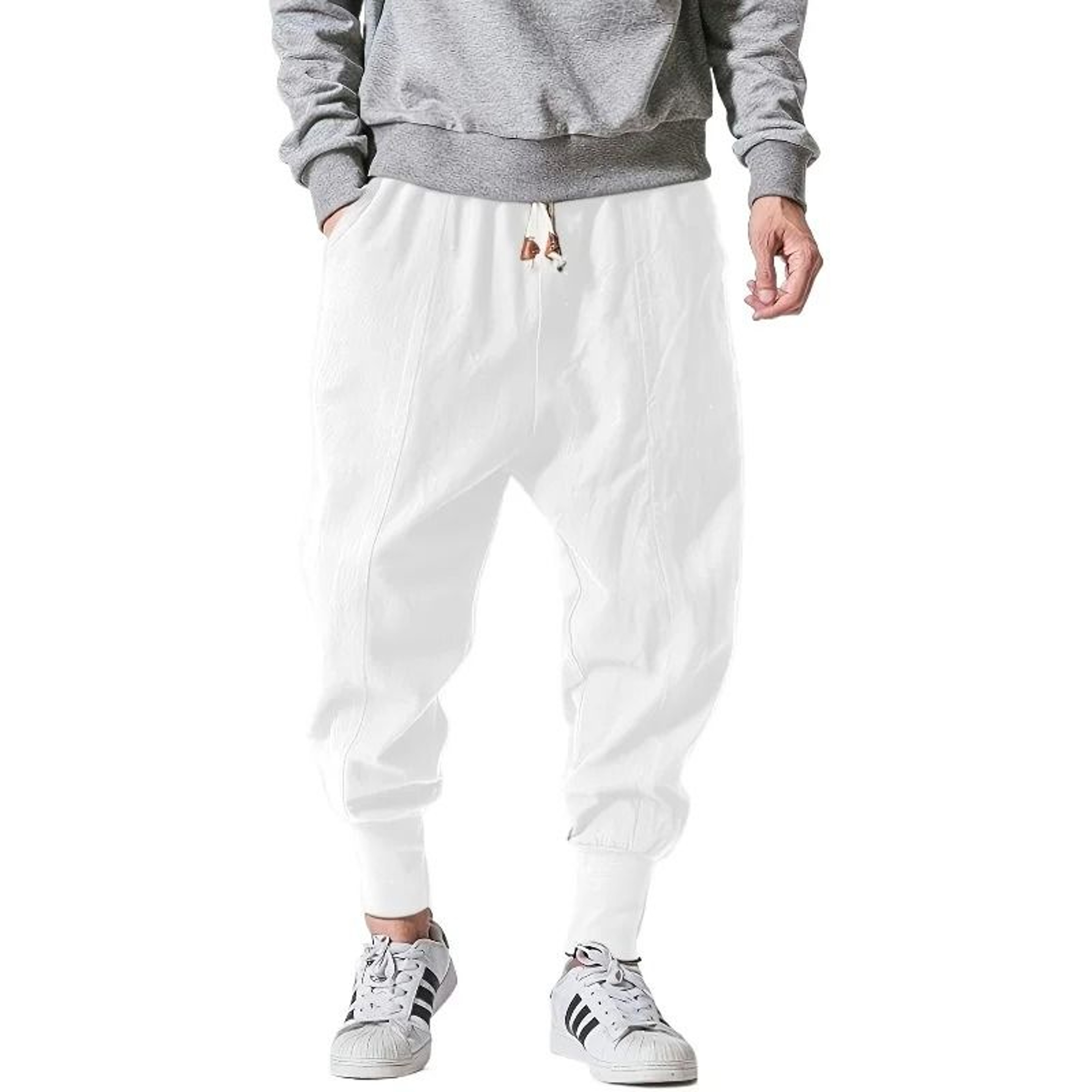 FGKKS Mens Chinese Style Wide Leg Denim Sweatpants  Premium Cotton Casual Loose Trousers 9