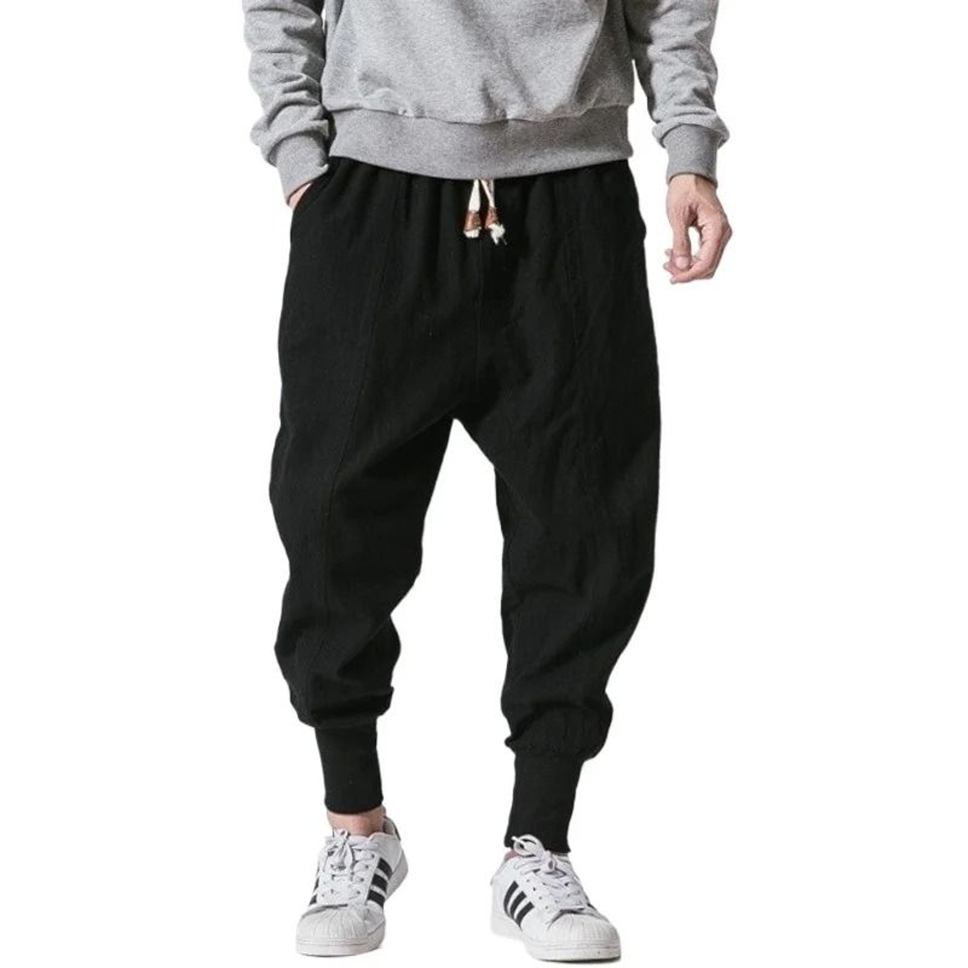 FGKKS Mens Chinese Style Wide Leg Denim Sweatpants  Premium Cotton Casual Loose Trousers 6