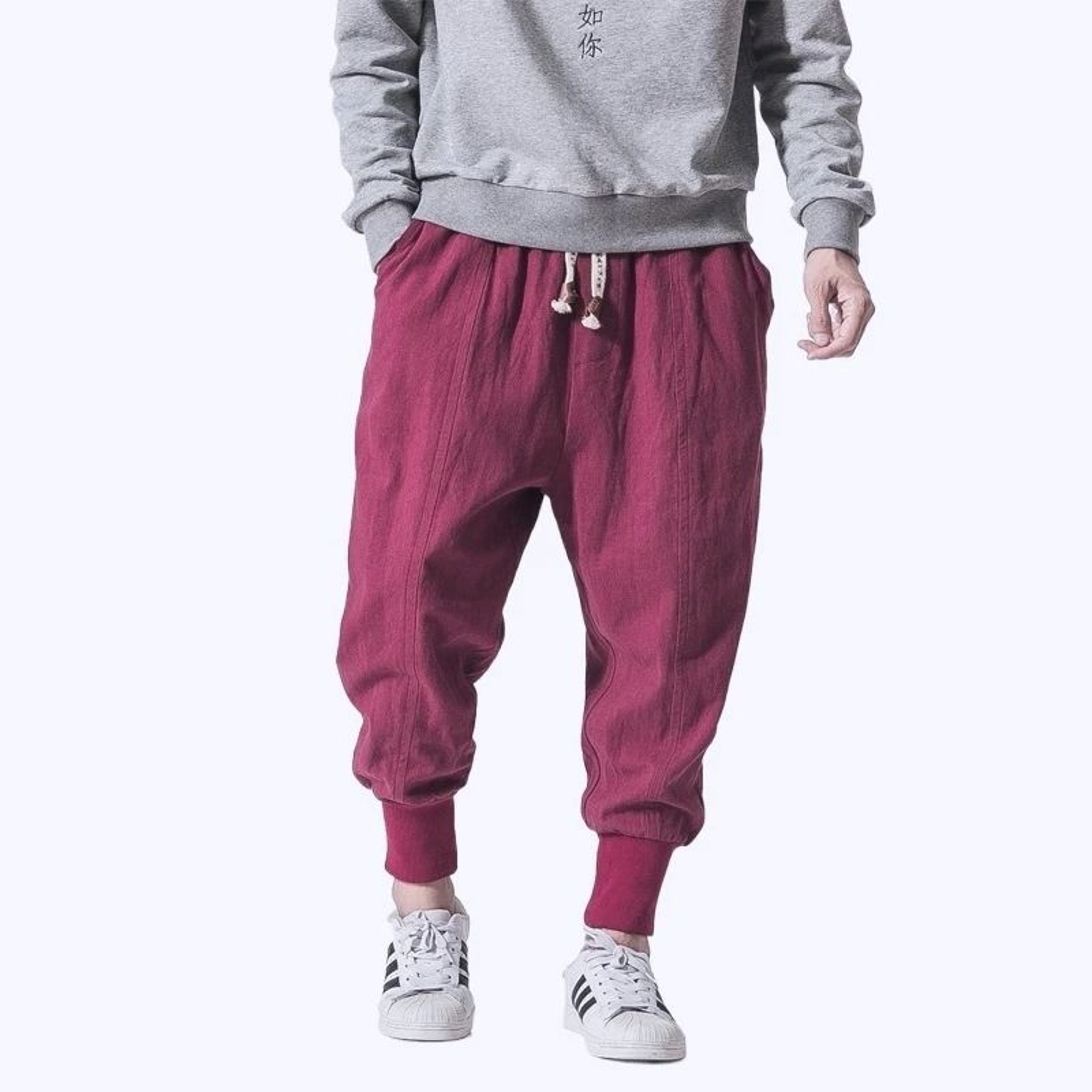 FGKKS Mens Chinese Style Wide Leg Denim Sweatpants  Premium Cotton Casual Loose Trousers 8