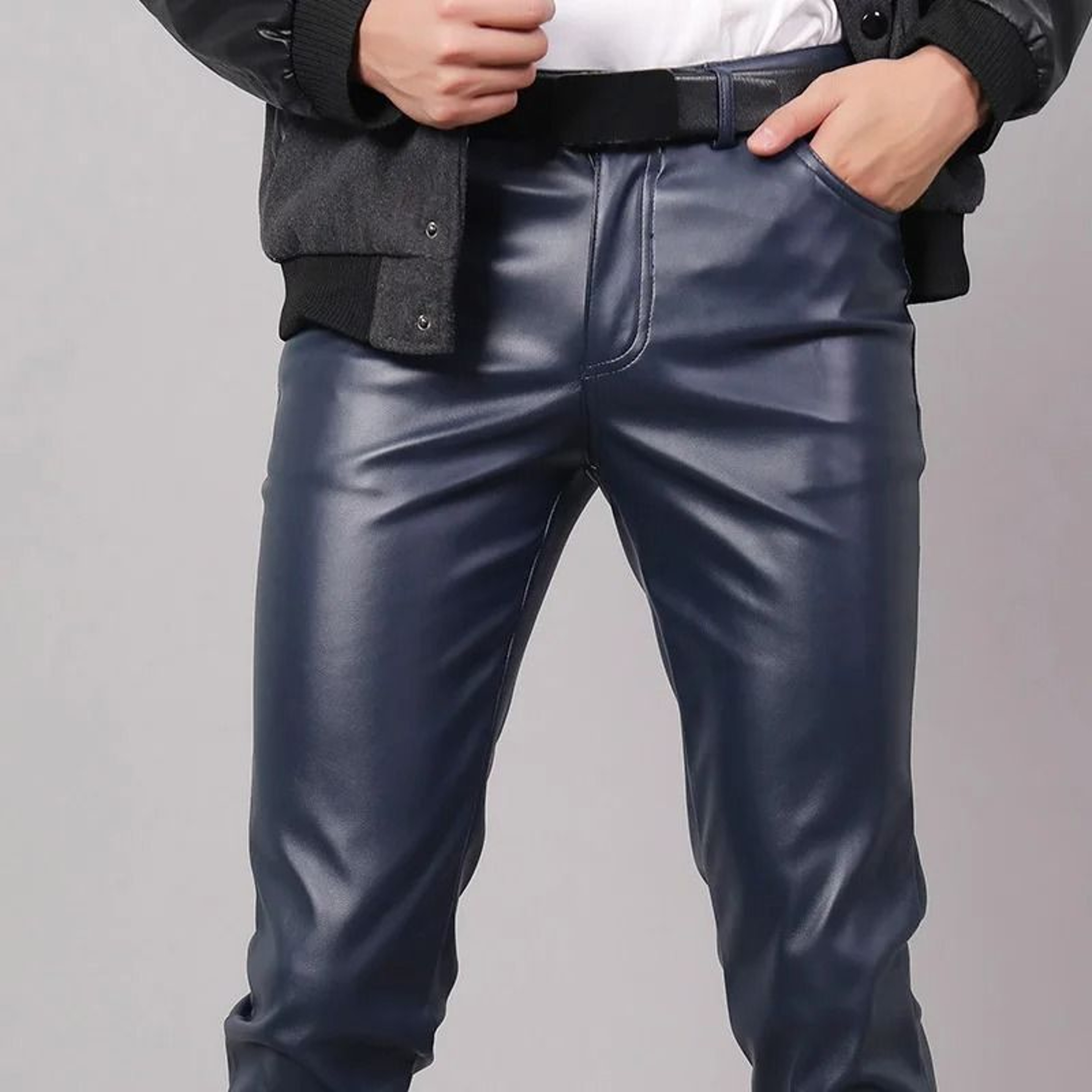 Mens Rock Style Faux Leather Pants  Slim Fit Night Club Dance  Motorcycle Trousers 12