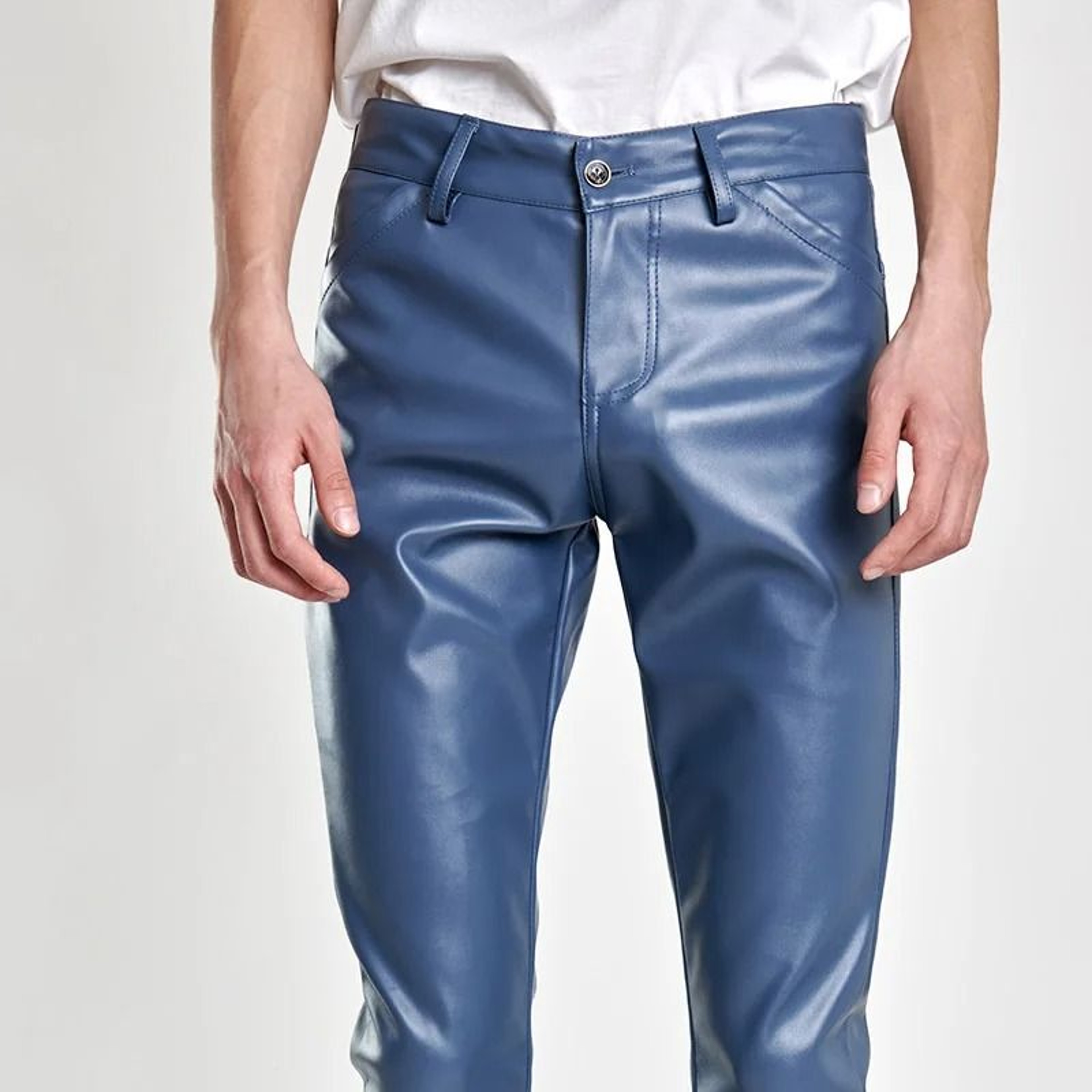 Mens Rock Style Faux Leather Pants  Slim Fit Night Club Dance  Motorcycle Trousers 8