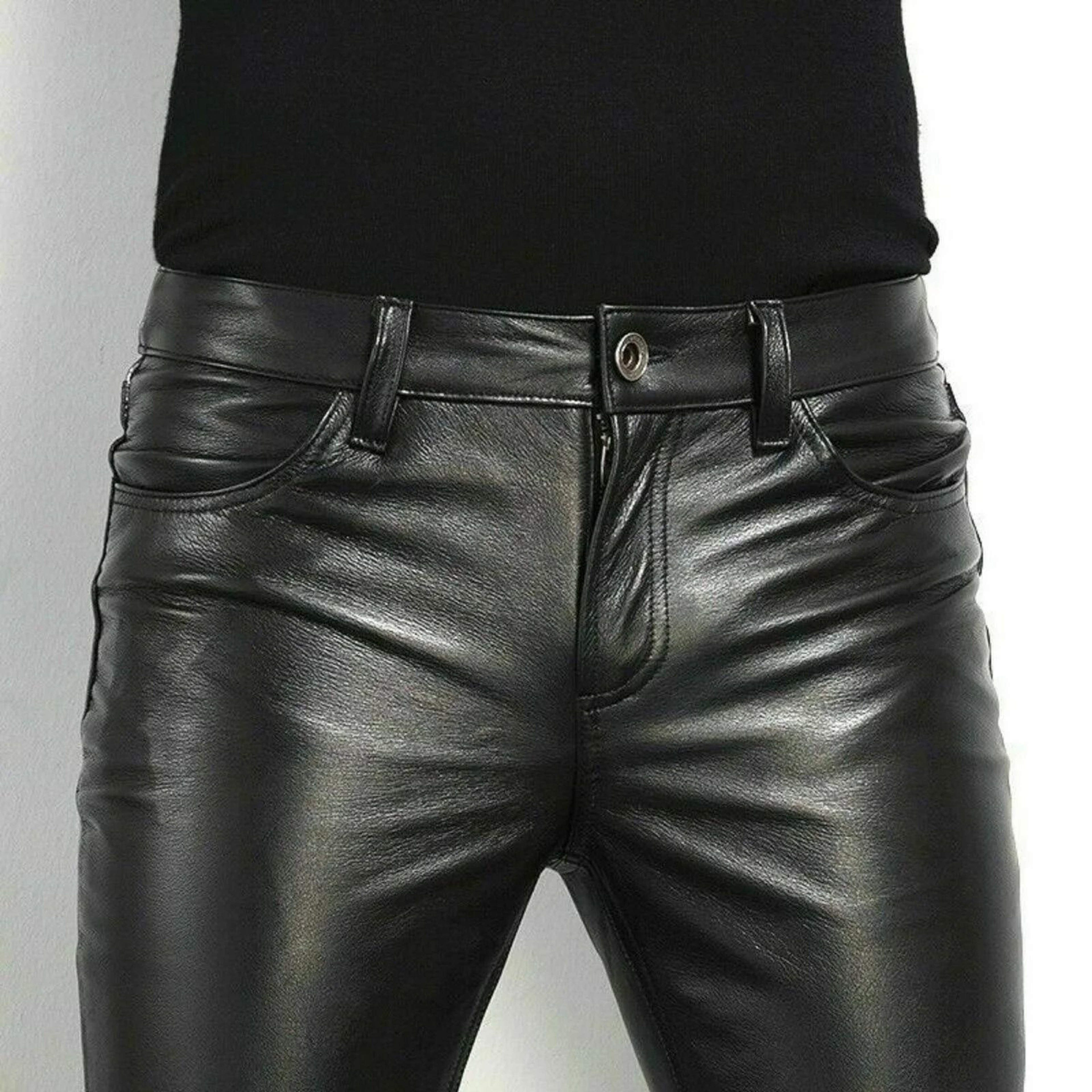 Mens Rock Style Faux Leather Pants  Slim Fit Night Club Dance  Motorcycle Trousers 6