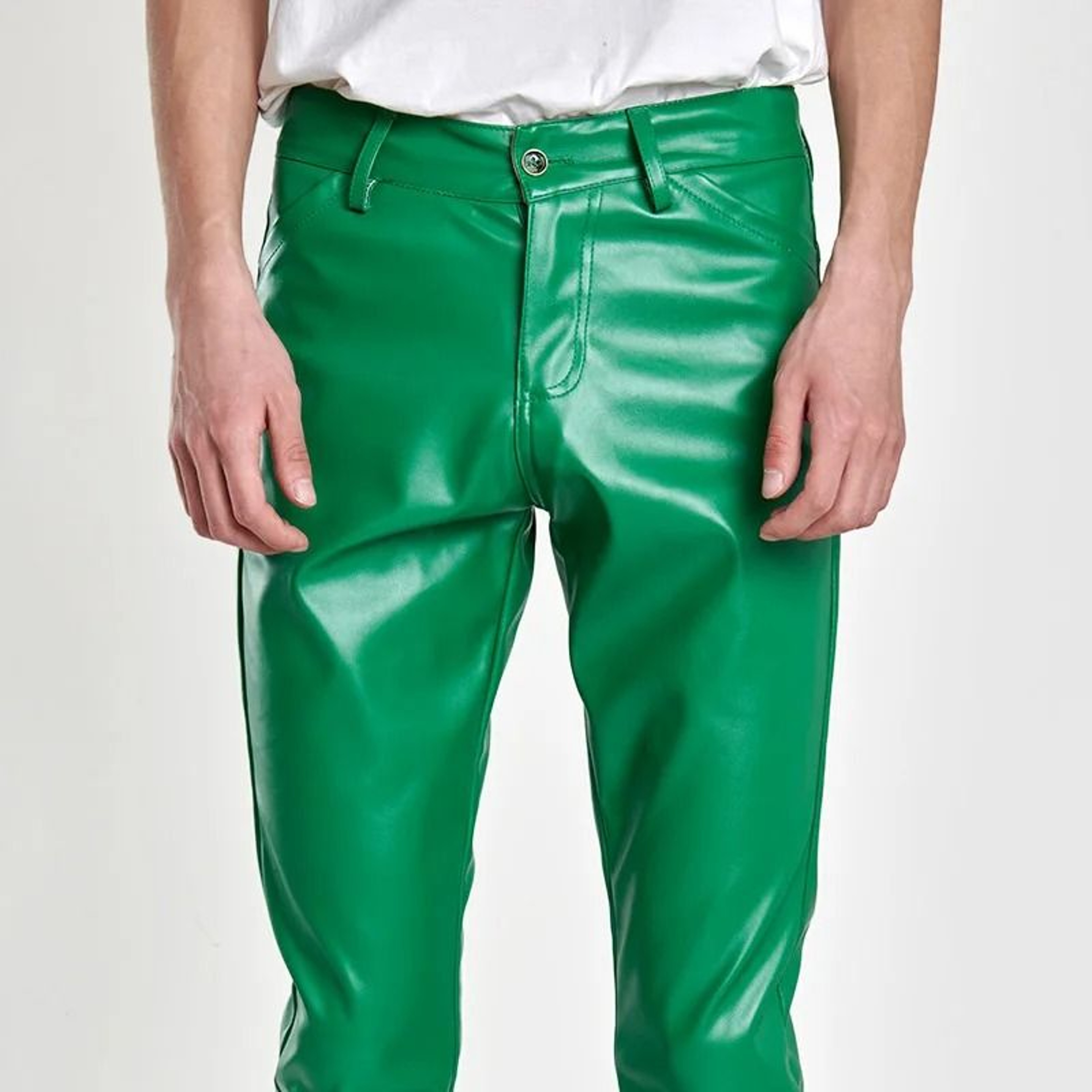 Mens Rock Style Faux Leather Pants  Slim Fit Night Club Dance  Motorcycle Trousers 7